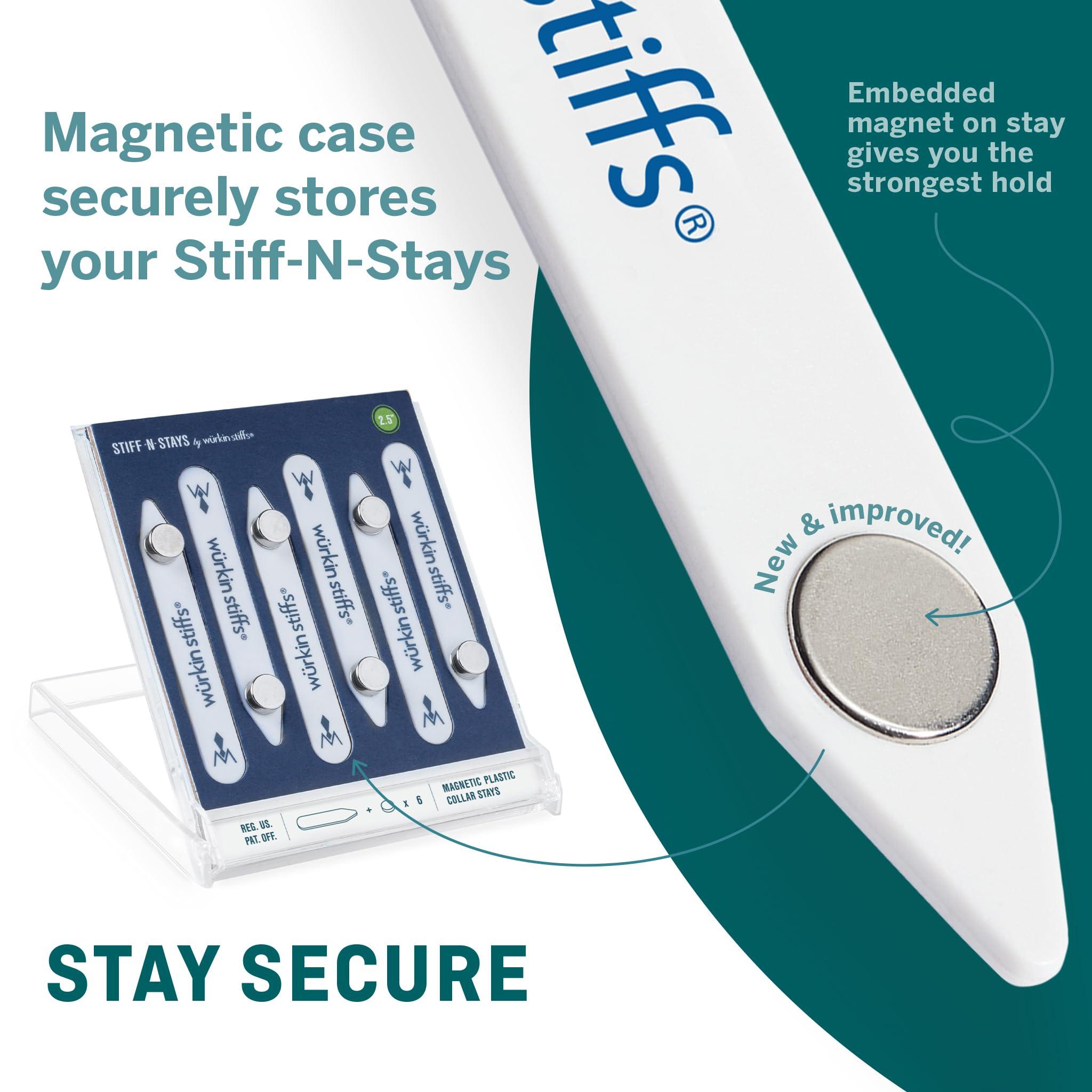 Wrkin Stiffs Wrkin Stiffs Stiff-N-Stay Magnetic Collar Stays for Men - 2.5" Plastic Power Stays, 3 Pair Set with Case - Adjustable & Durable Shirt Collar Straighteners - As Seen on Shark Tank