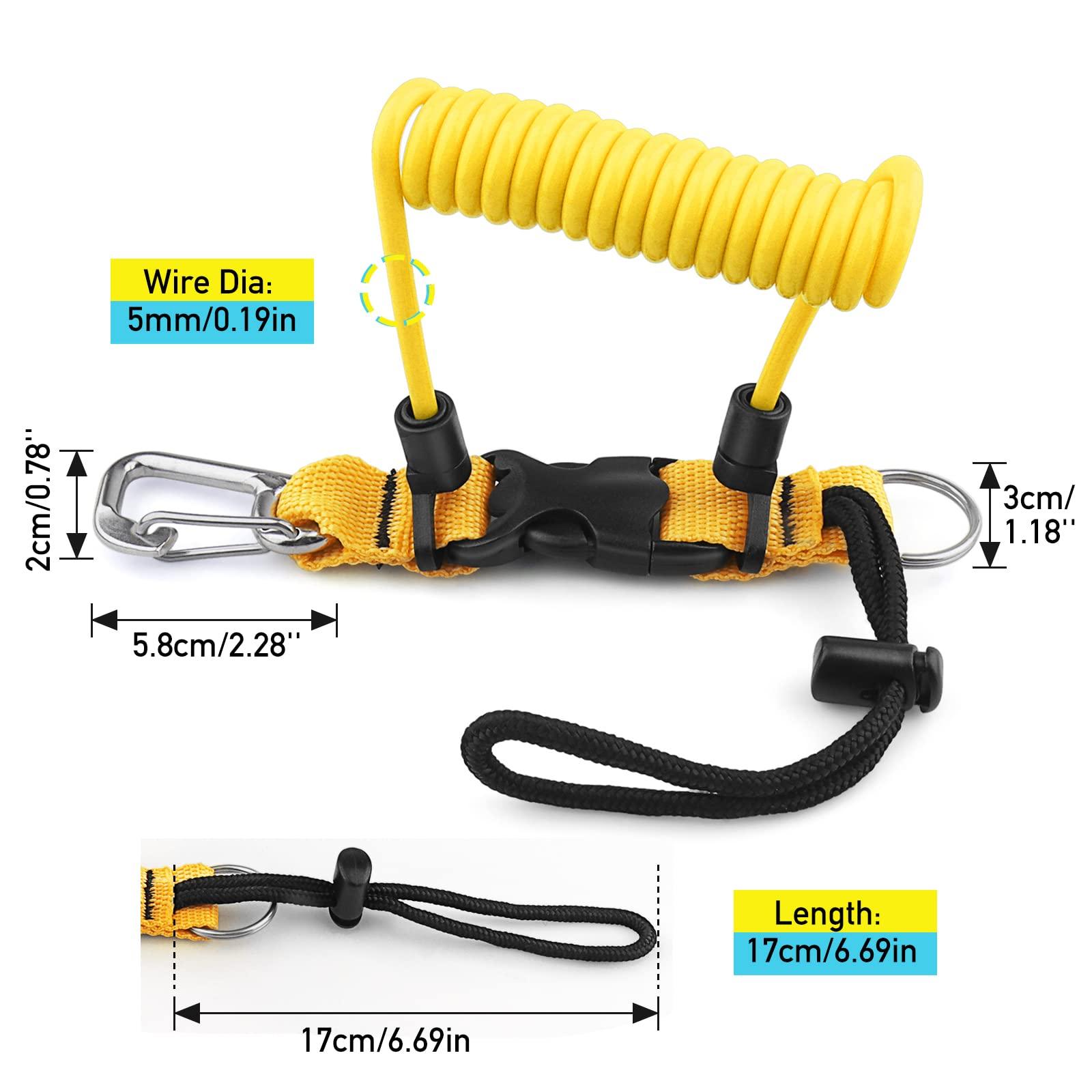 Owekfifv Owekfifv Scuba Diving Coil Landyard, Stainless Steel Spring Coiled Camera Lanyard with Quick Release Metal Buckle for Underwater Diving Tools Rods Yellow