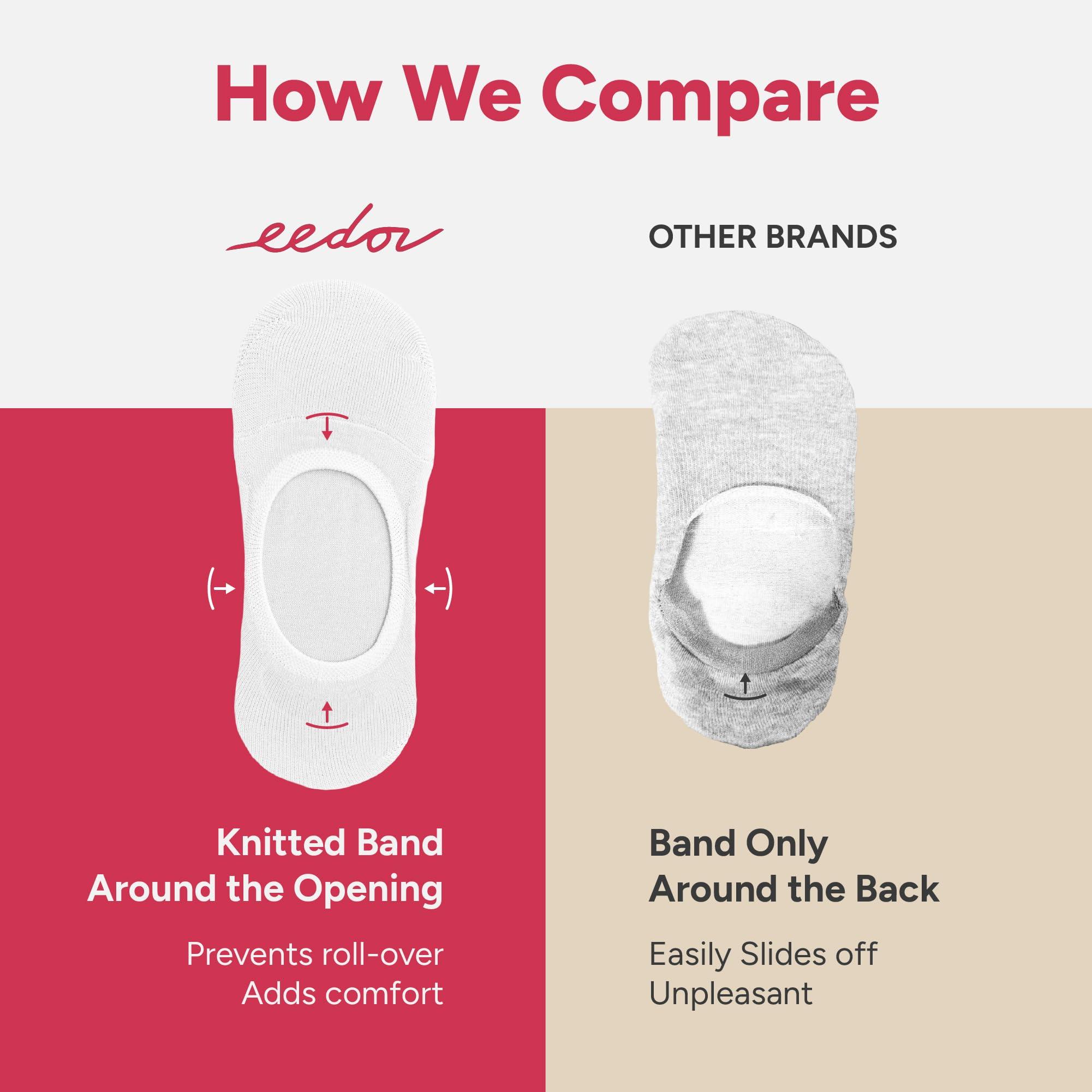 Eedor Eedor Women's No Show Socks, Comfy and Breathable Non-Slip, Low Cut Invisible Liner Socks for Casual and Formal Wear, Durable, Soft, Stretchable Fabric - 3 Pairs, Large, Size 8-10 - White