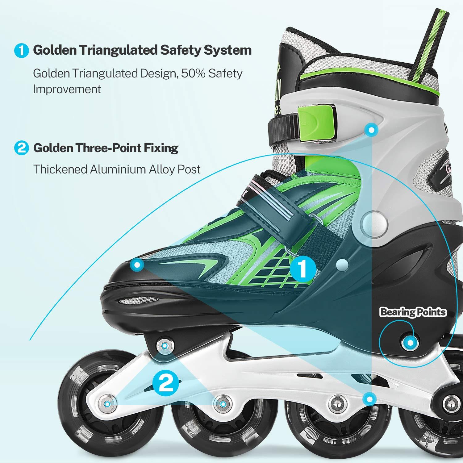 Gonex Gonex Inline Skates for Girls Boys Kids, Adjustable Skates Outdoor Blades Inline Roller Skates for Children Teens Women with Light Up Wheels for Indoor Outdoor Backyard Skating, Green S