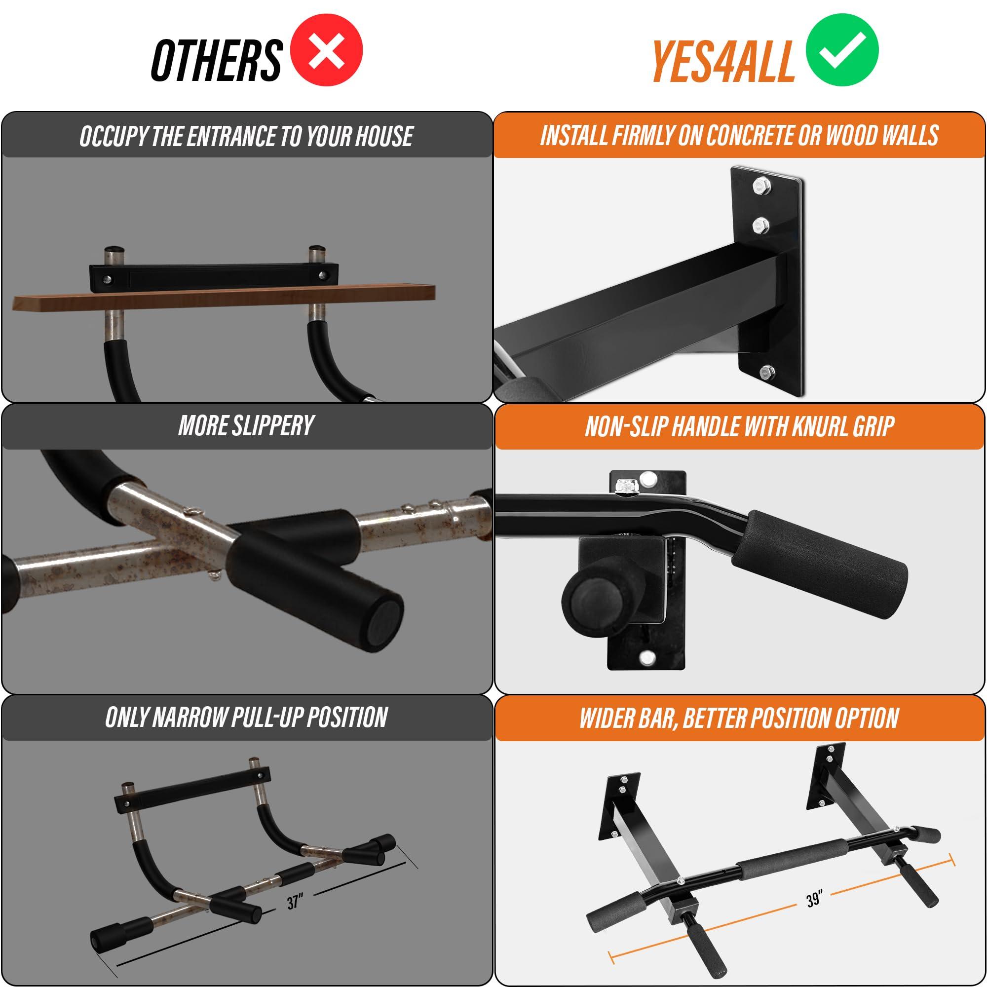 Yes4All Yes4All Multifunctional Pull Up Bar Wall Mounted Capacity 300 Pounds - Black