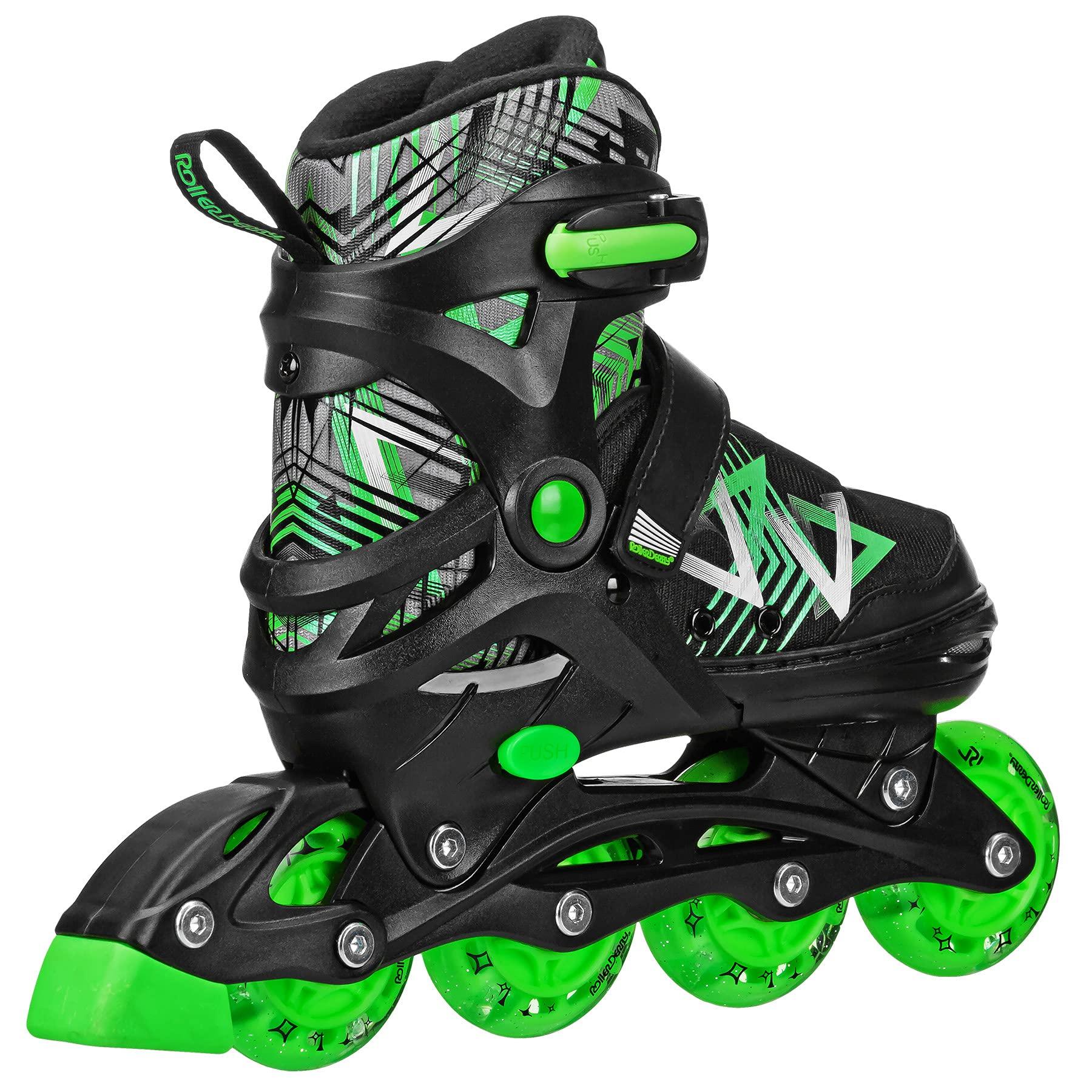 Roller Derby Roller Derby Stryde Youth Adjustable Inline Lighted Wheel Skates Small Black/Green
