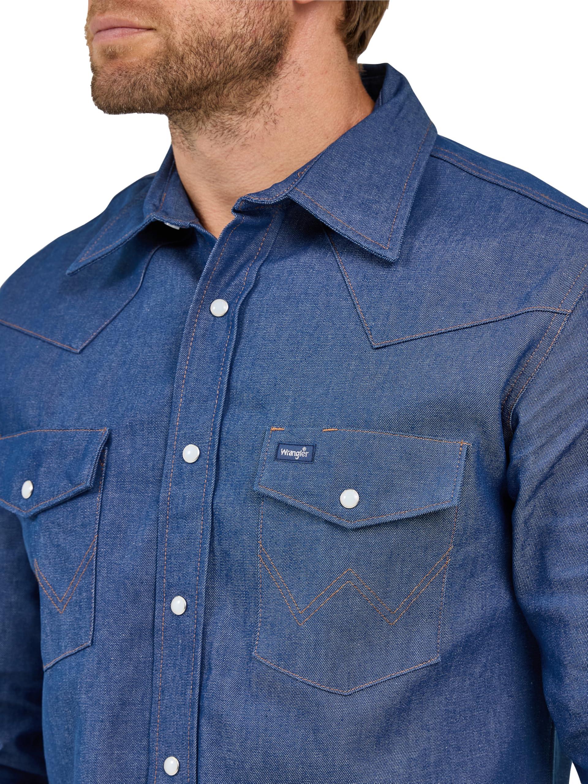 Wrangler Wrangler mens Cowboy Cut Western Long Sleeve Snap Work Firm Finish button down shirts, Indigo Denim, 16 Neck 33 Sleeve US