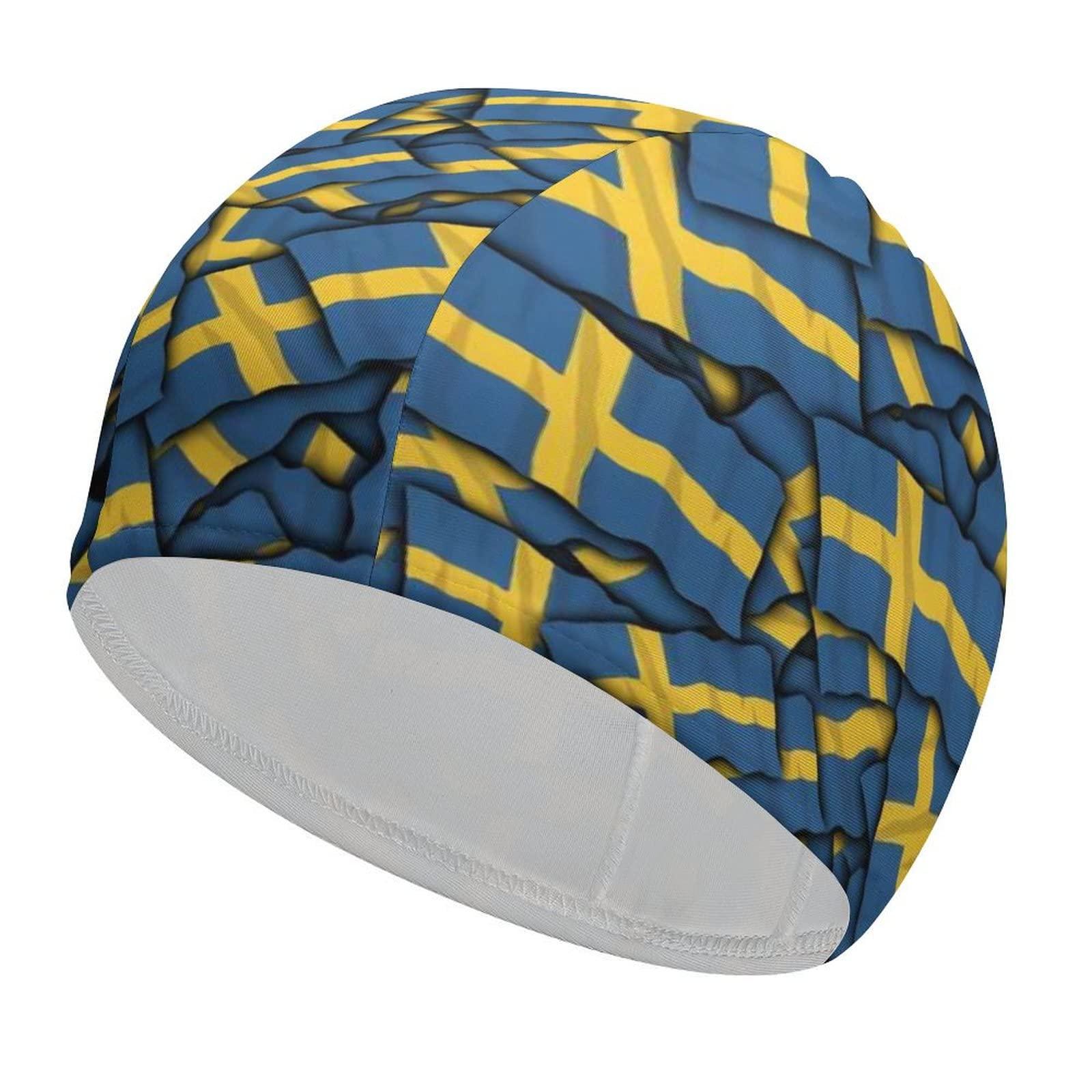 Calculay Sweden Flag Swimming Cap, Shower Cap for Adults and Children with Long Hair to Keep Hair Dry Hats