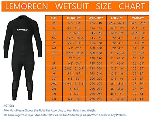 Lemorecn Lemorecn Mens Wetsuits Jumpsuit Neoprene 3/2mm Full Body Diving Suit (3031black-3XL)