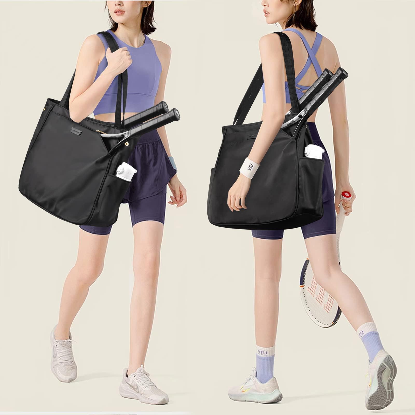 CHICECO CHICECO Tennis Tote Bag for Women, Large Tennis Racket Bag, tennis bag 2 rackets,Pickleball Bag,Padel Bag,Black (Black)
