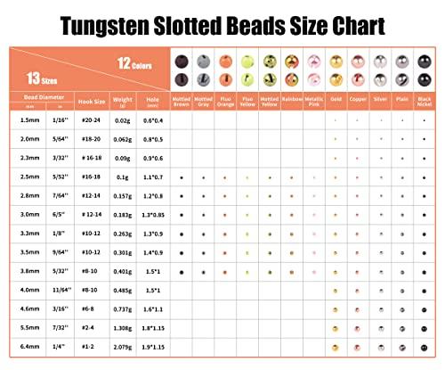 MUUNN MUUNN 200pcs Fly Tying Tungsten Beads Assortment, Slotted Tungsten Bead Head for Fly Tying Materials, Combination C 3.3mm