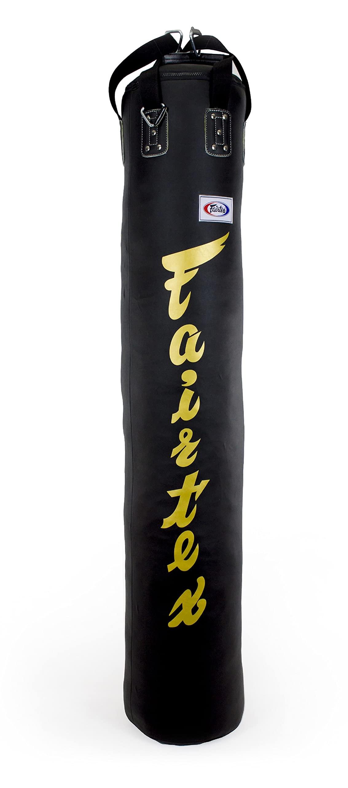 Fairtex Fairtex HB6 6 Ft. Banana Bag Punching Bag for Muay Thai, Boxing, Kickboxing, MMA (HB6 Black/Gold Unfilled) - 14.17\" W x 70.87\" H