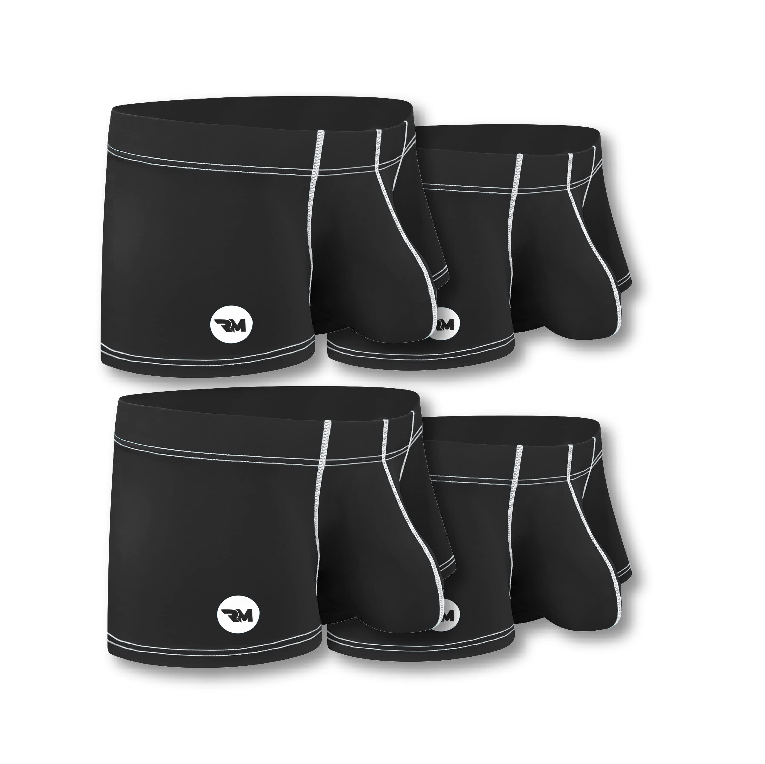 RM Real Men RM Real Men Bulge Enhancing Underwear - 1 Pack 3in Inseam - Mens Underwear Pouch Boxer Brief (Black w White Stitch) 4XL