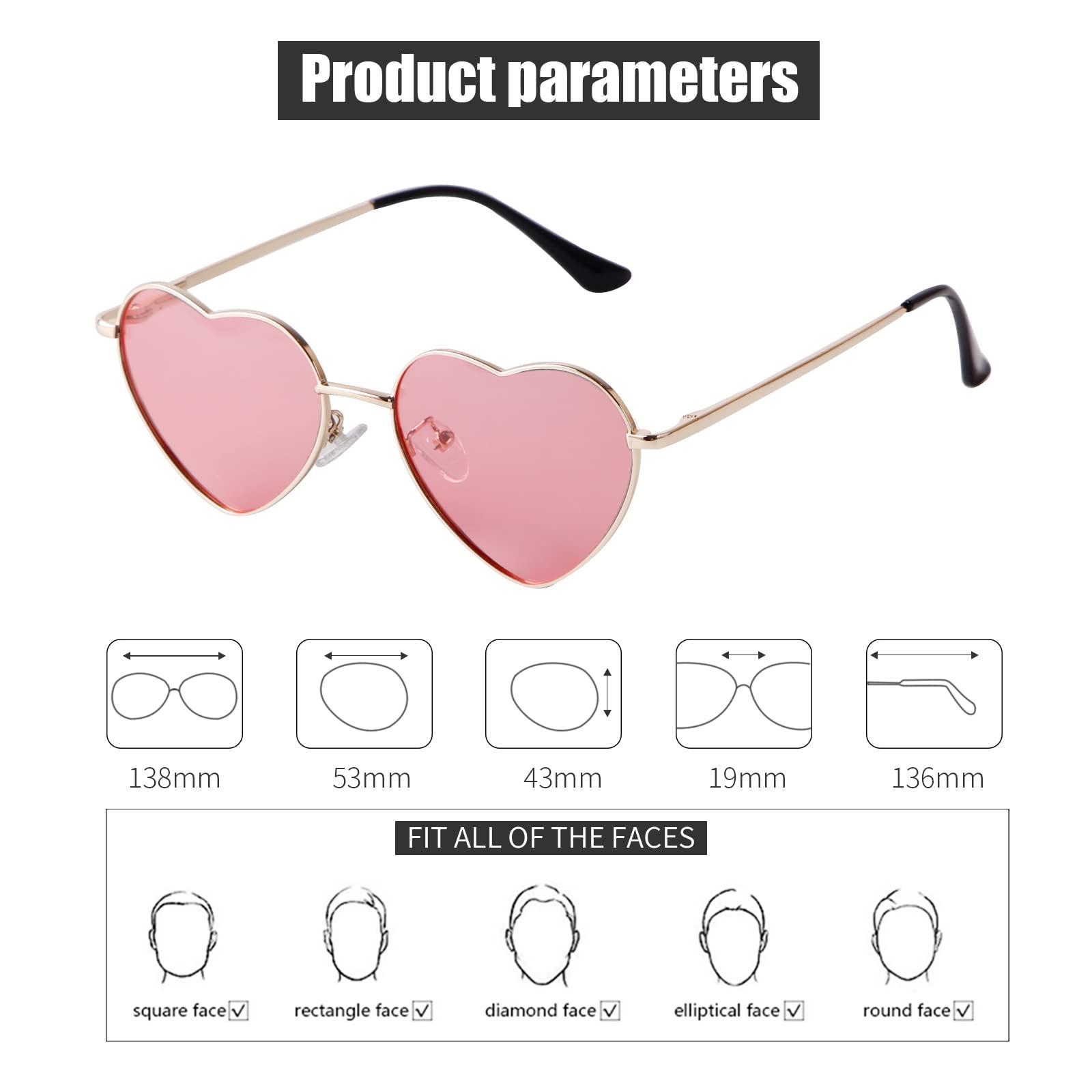 Laurinny Laurinny Pink Heart Sunglasses Polarized for Women Men Retro Heart Shaped Glasses Metal Frame Spring Hinge