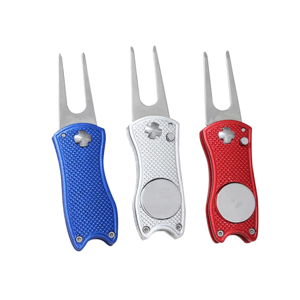 Happyyami Happyyami Golf Fork 3-Piece Divot Repair Tool Ball Marker Set Lightweight Portable Made of Stainless Steel for Golfers