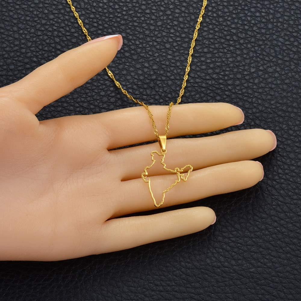 Dan CECE KELE Map Pendant Necklace - India Map Necklace for Unisex Jewelry, Indian Hollow Out Map Pendant Party Dress Accessories Ethnic Style, Charm Patriotic Personalized Symbol Necklace Gift,Gold,60Cm Chain