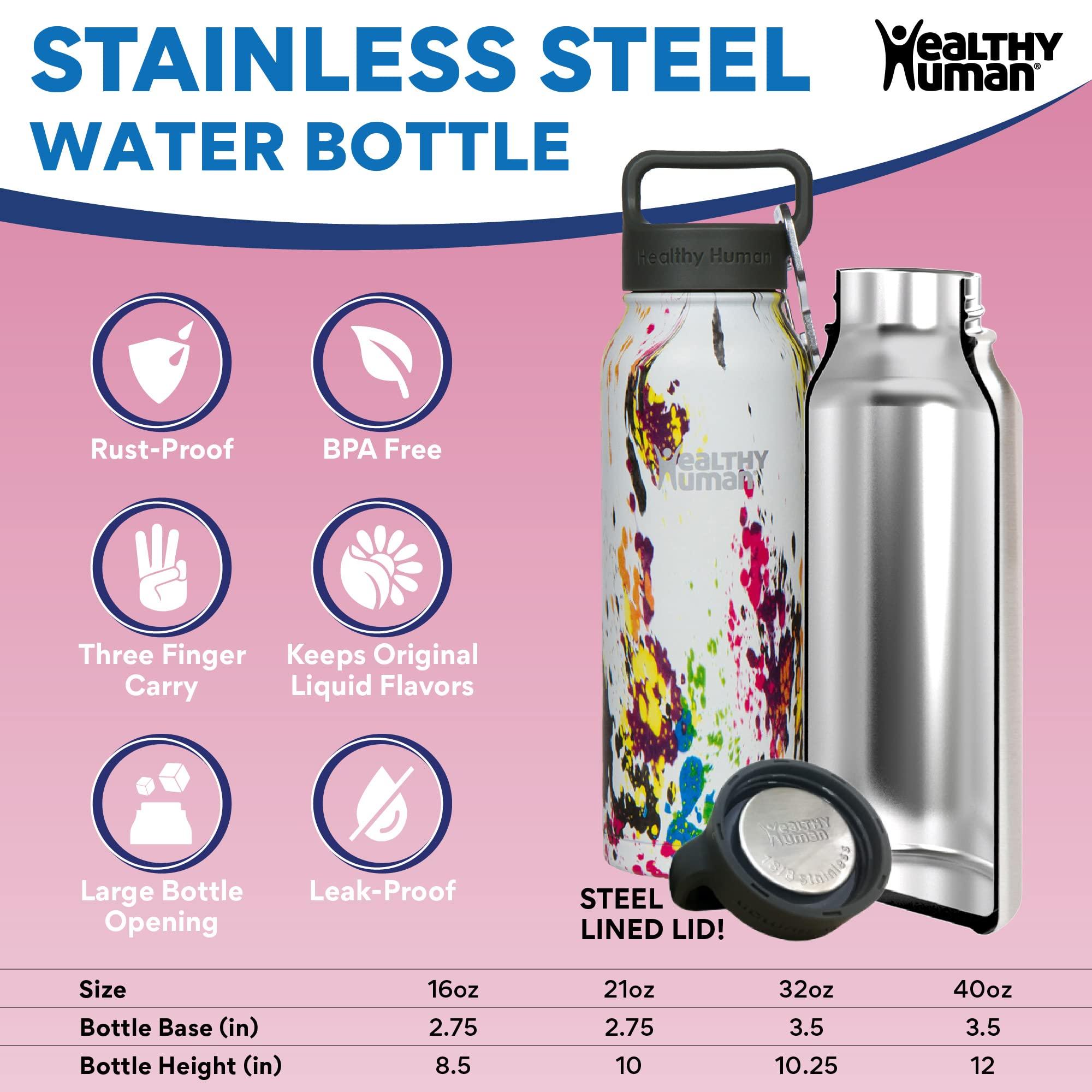 Healthy Human Healthy Human Stainless Steel Water Bottle, Double Walled Vacuum Insulated Tumblers, Travel Bottles with Leak Proof Lid for Adults, Picnic, Camping, Hiking, Outdoor, 16 oz (473 ml), Art Deco