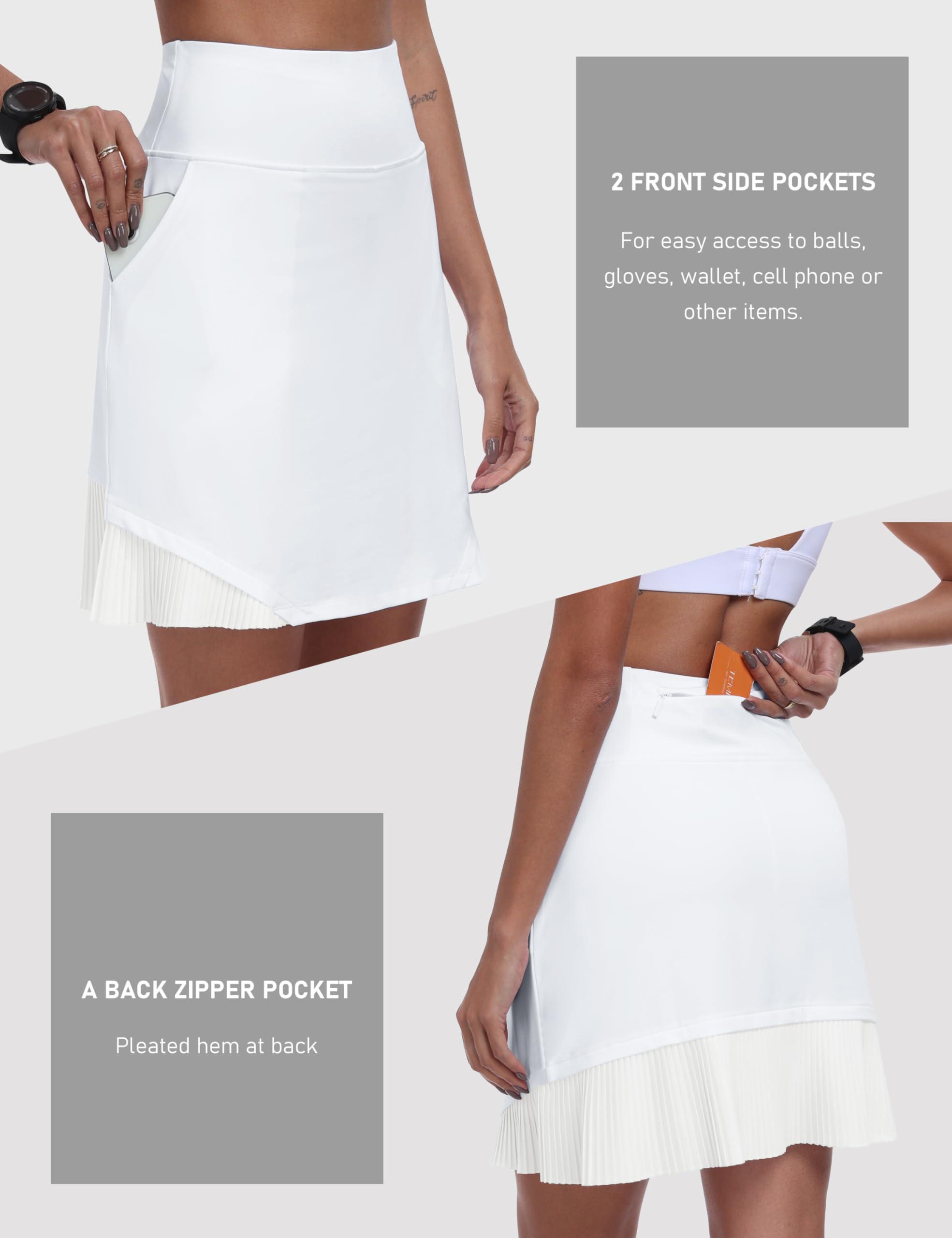 MoFiz MoFiz Tennis Skorts for Women Golf Skirts Knee Length Pleated Athletic Skorts Long 20 Inch Summer Workout High Waisted Skort with Pockets White, XL