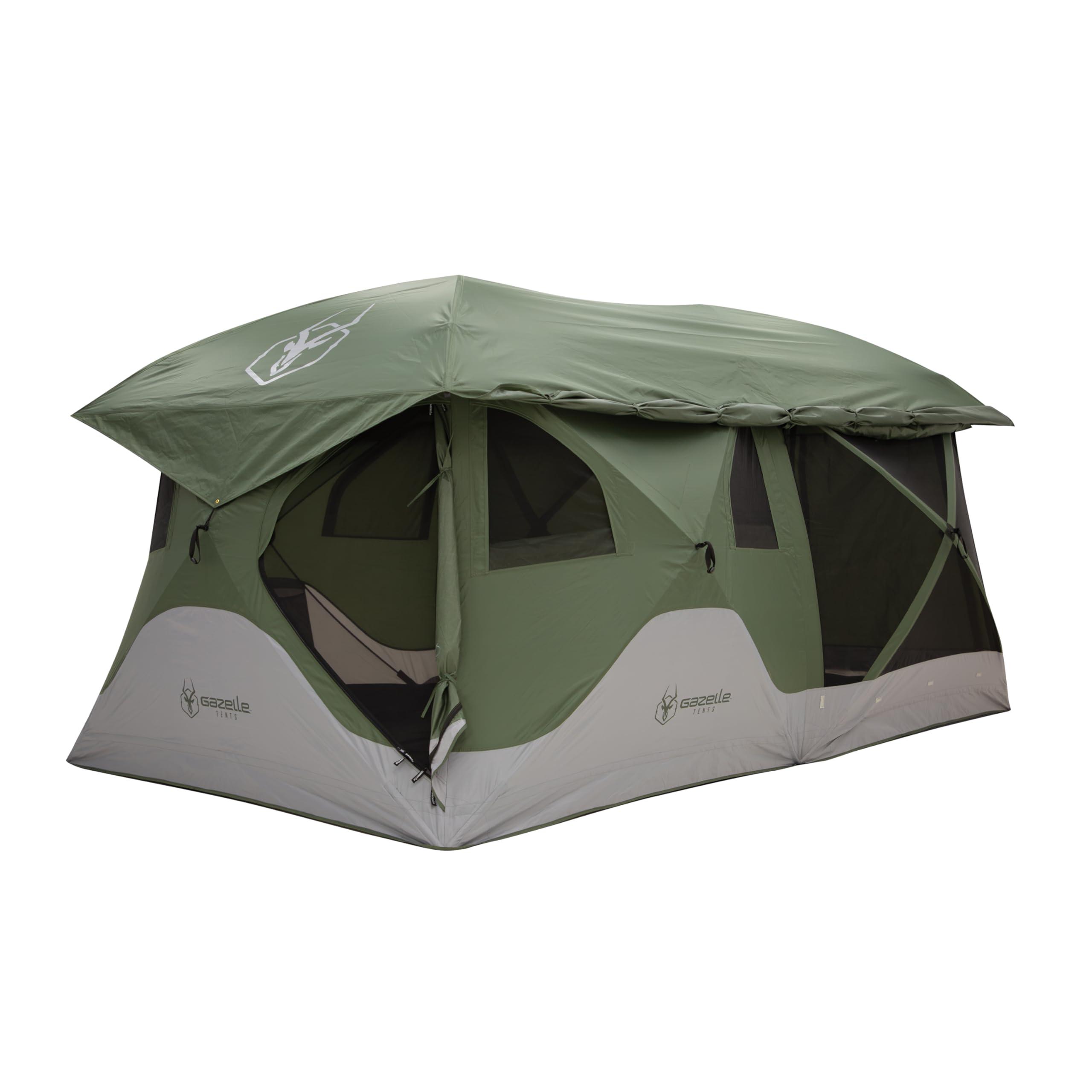Gazelle Tents Gazelle Tents, T4 Tandem Hub Tent, Easy 90 Second Set-Up, Waterproof, UV Resistant, Convertible Screen Room, Removable Floor, 4-8 Person, Alpine Green, 78" x 94" x 165", GT450GR