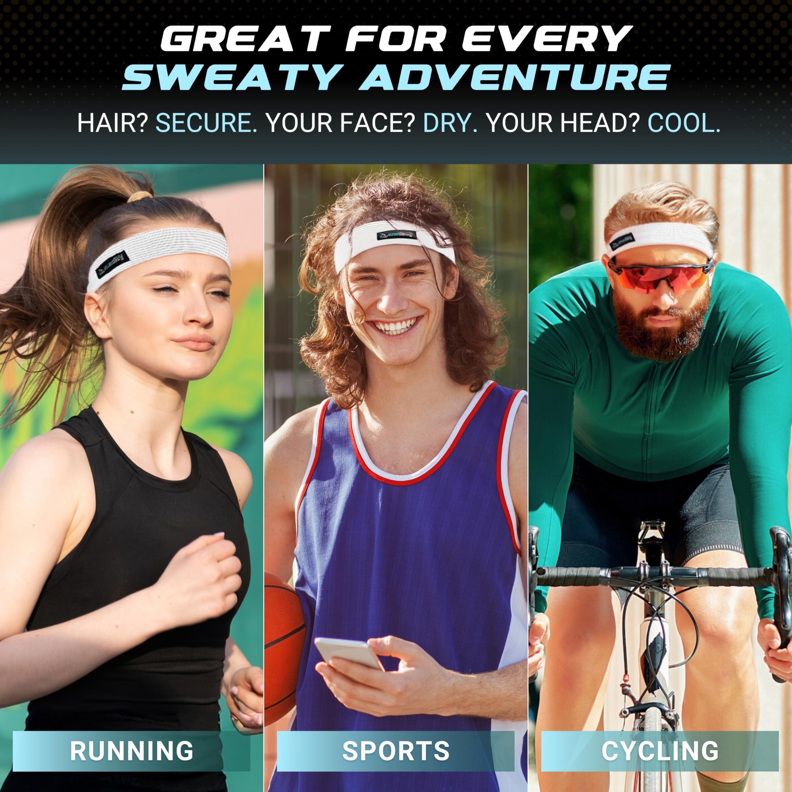 SweatHawg Headwear SweatHawg Double Absorbency Headband| Adjustable Sports Headband for Men & Women | Ultra-Wicking, Quick Drying and Cooling/Lightweight Sweat Control | Ideal for Work, Workouts, and Sports | White