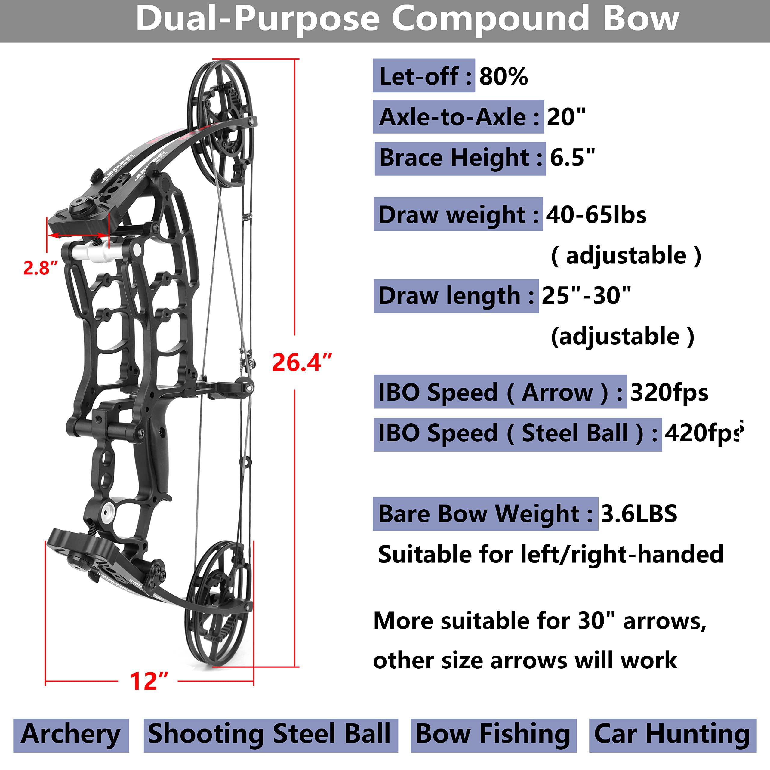limaity Archery Steel Ball Dual-Purpose Compound Bow 40-65lbs Car Hunting Bow Fishing Steel Ball Bow Suitable for Adults and Youth Beginner Archers Both Left and Right Handed (Bow KIT)