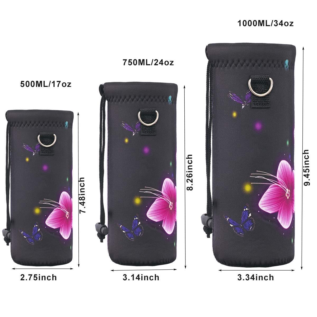 RICHEN RICHEN Neoprene Water Bottle Carrier Bag with Adjustable Shoulder Strap,Insulated Water Bottle Cover for 500ml/16oz Stainless Steel/Glass/Plastic Bottles (Colorful Flowers,500ml)