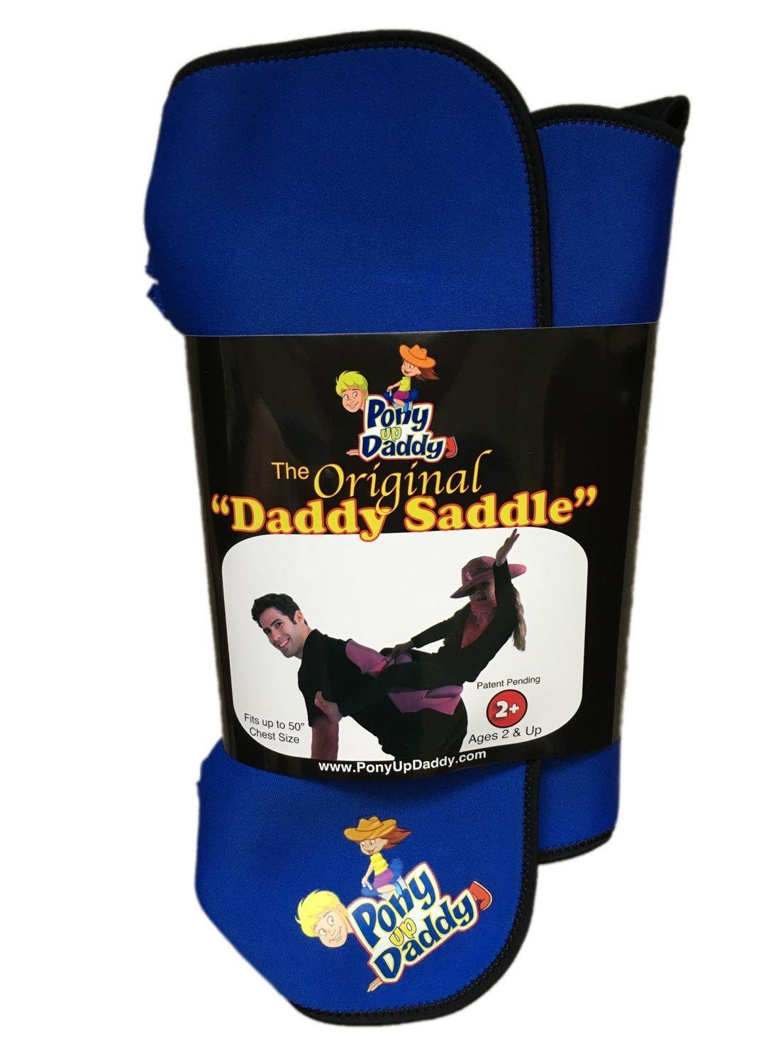 Pony Up Daddy Pony Up Daddy - Neoprene Parent Saddle with Easy Close Strap - Features Padded Seat and Grab Handle for Safe and Comfortable Play Pony Rides - Fits Up to 50\" Chest Size - Sheriff Blue