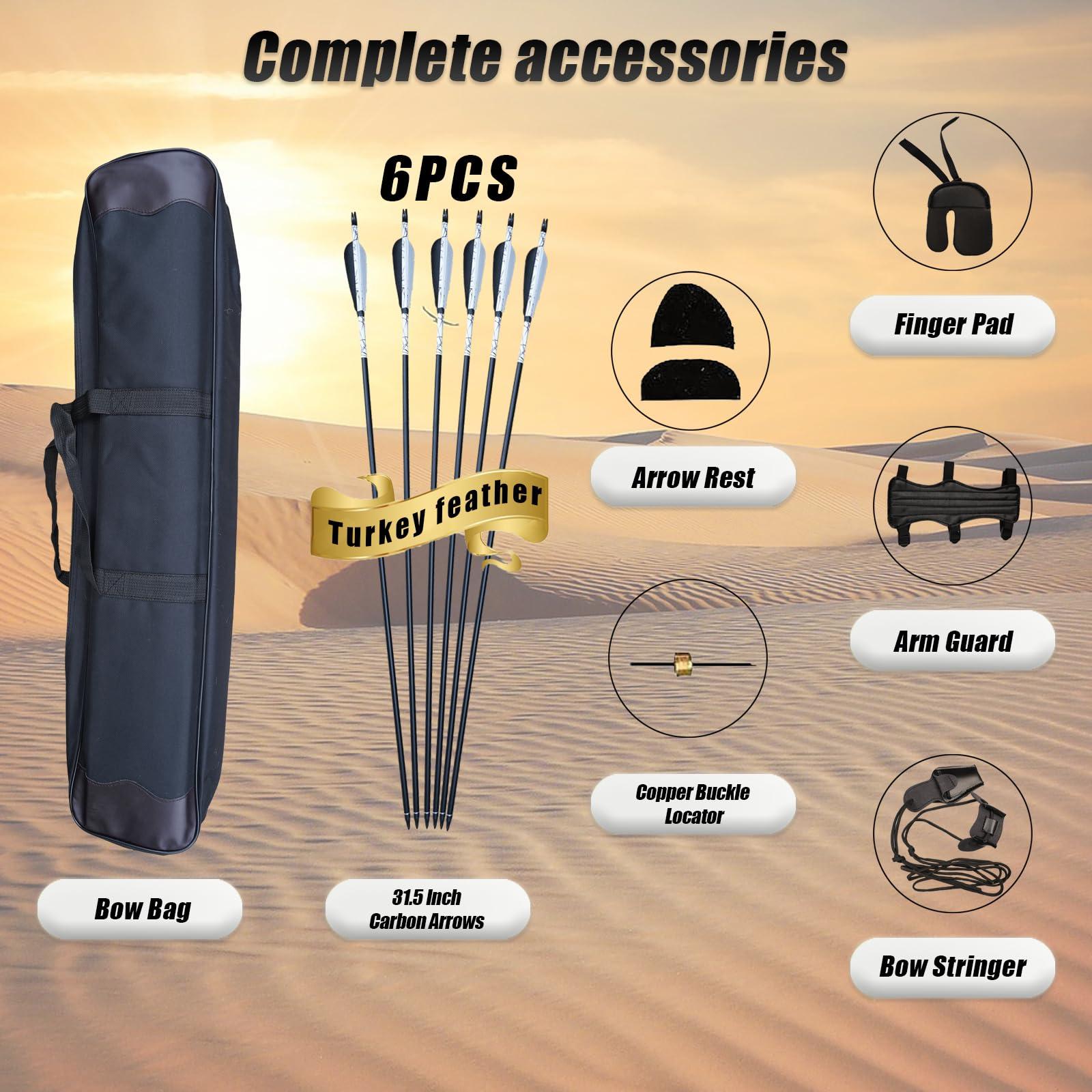 PMZ PMZ Recurve Bow and Arrow Set, Newset Professional Aldults Archery Hunting Bow Kit, 60'' Wooden Takedown Bow, for Youth Beginners to Advanced Outdoor Practice & Hunting, Right Hand, 40 lbs