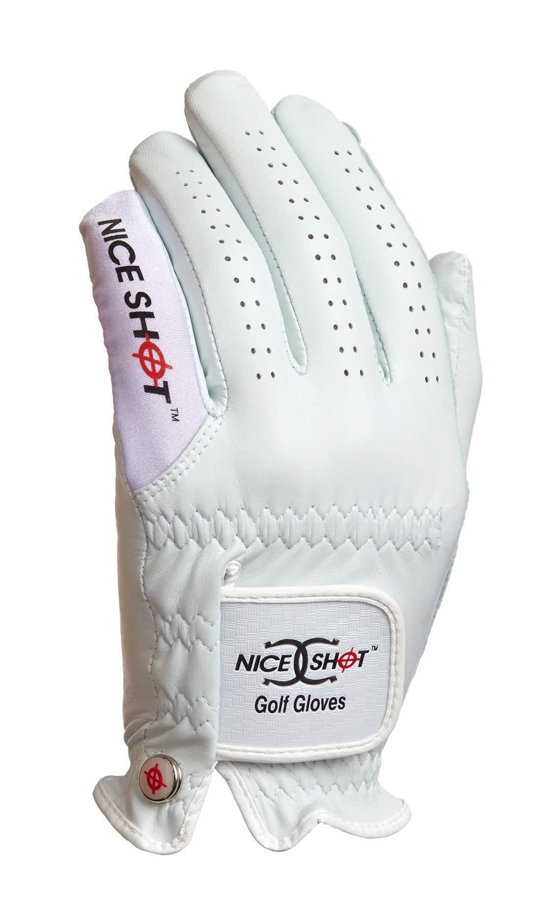 Nice Shot Nice Shot Premium White Cabretta Leather Golf Glove Bundle - The Bird and You are Nothing Pinkie Men\'s Right Hand Large