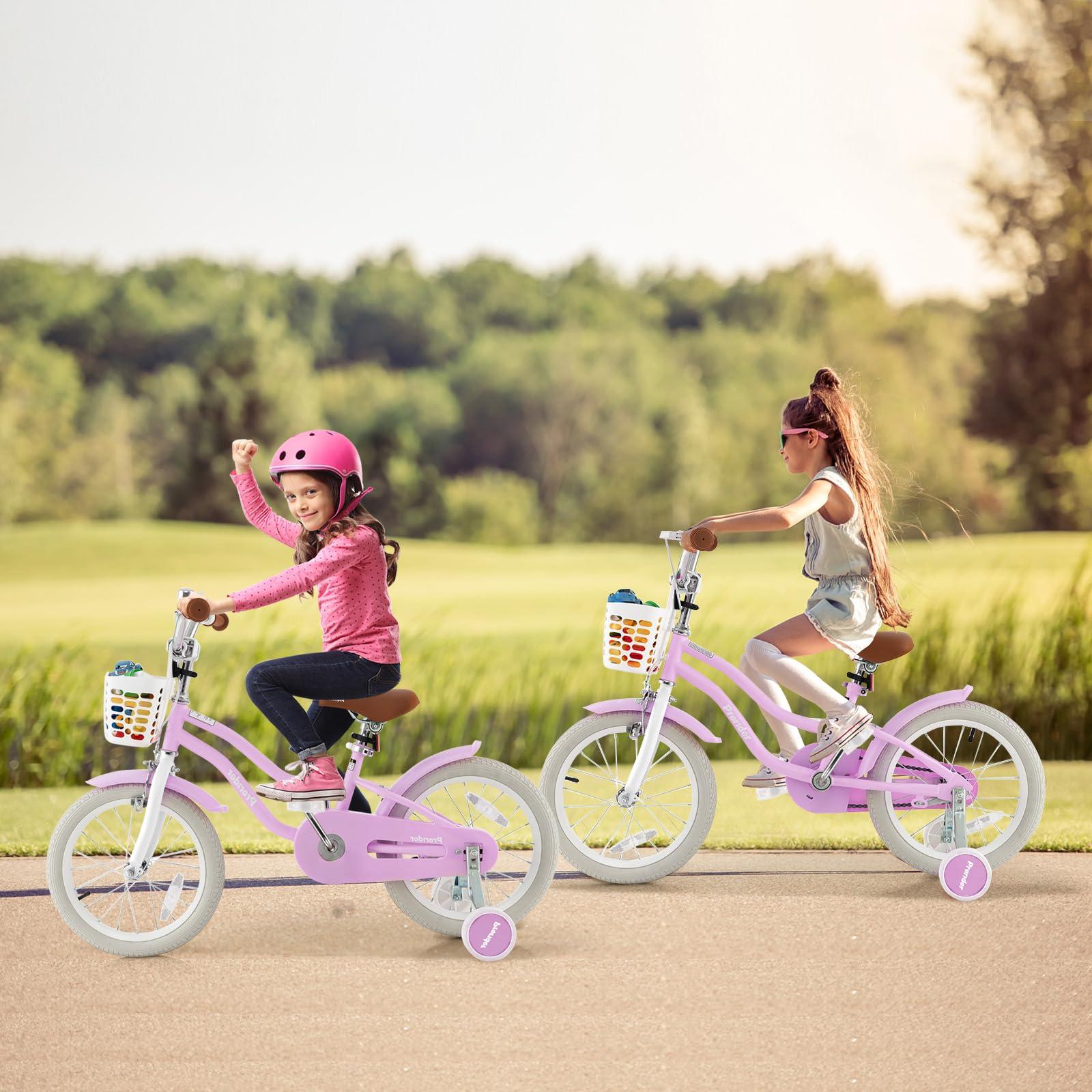 BABY JOY BABY JOY Kids Bike, 18 Inch Boys Girls Bike for 4-8 Years Old w/Training Wheels, Adjustable Seat, Removable Basket, Handbrake and Coaster Brake, Kids Bicycle (Purple)