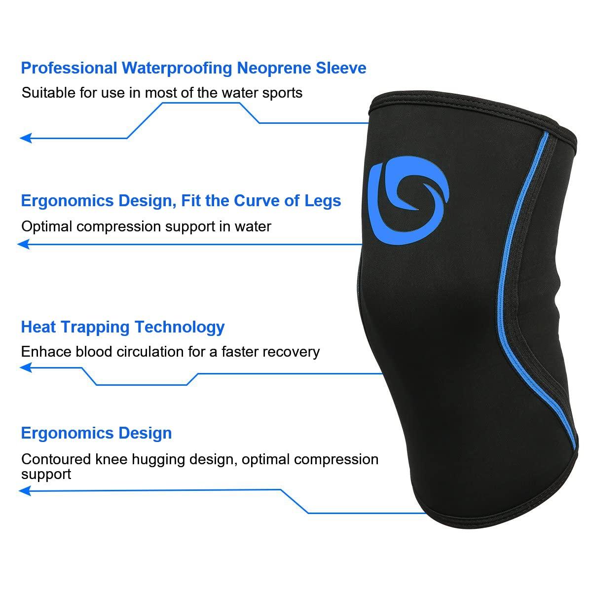 Nvorliy Nvorliy Knee Compression Brace Support for Swimming, Aquatic, Sailing, Scuba Diving, Surfing, Paddle Boarding, Kayaking, Water Sports or Injury Recovery - Water Resistant Sleeve, Fit Women & Men (S)