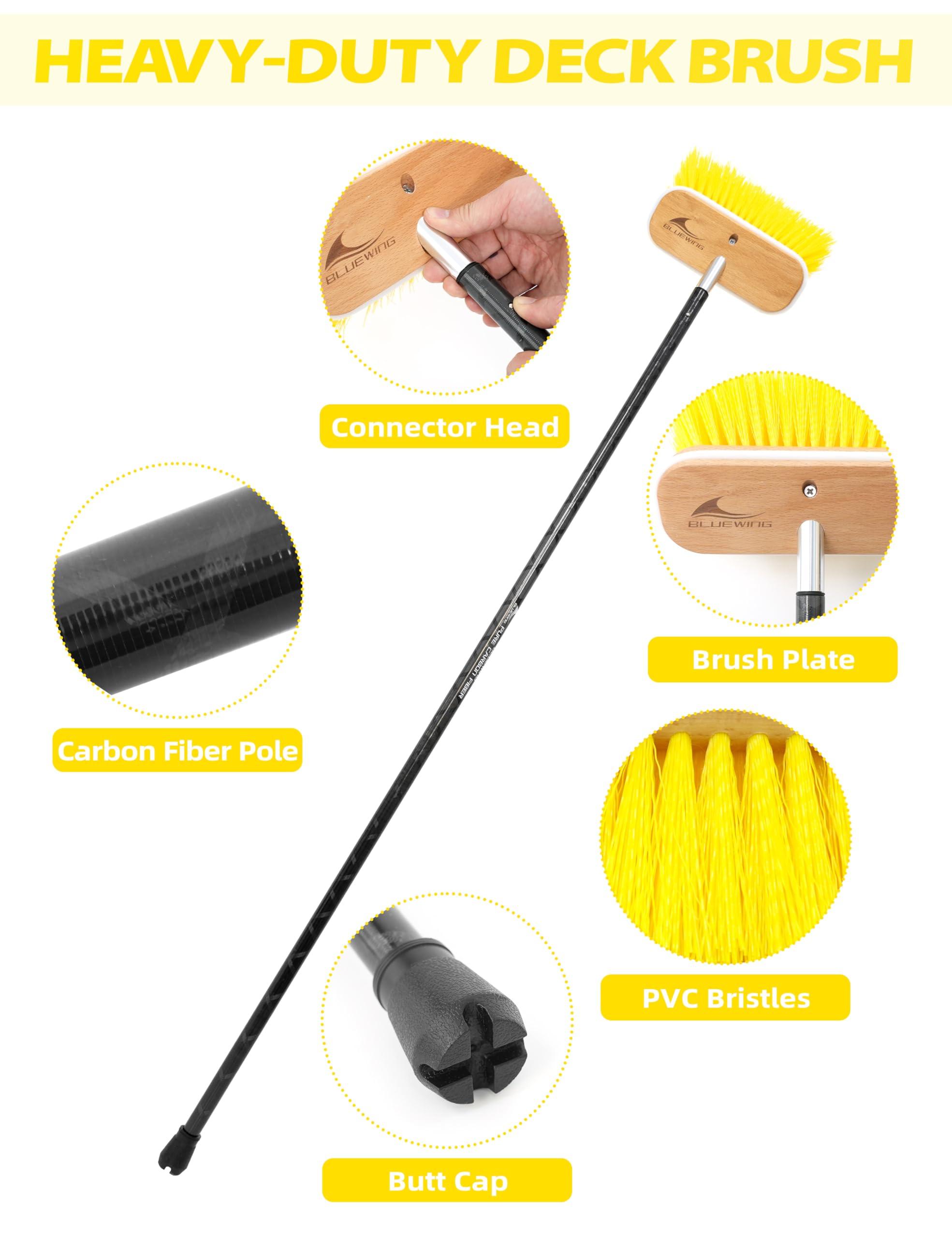 BLUEWING BLUEWING 6ft Heavy Duty Deck Brush with Carbon Fiber Long Handle and Hard Bristle Scrubbing Washing Brush Outdoor Boat Cleaning Brushing Tools Yellow