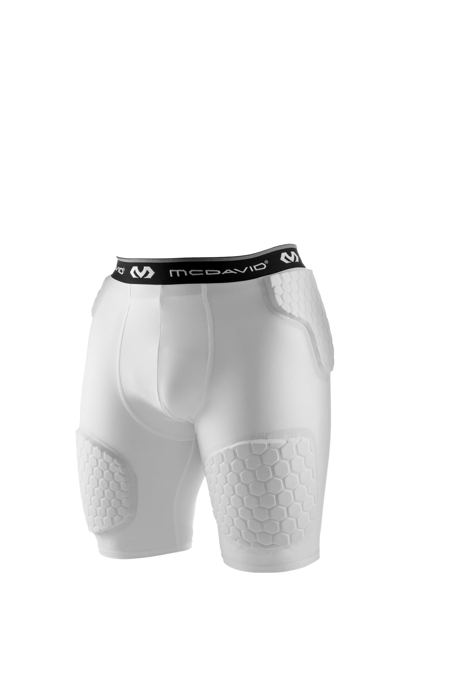 McDavid McDavid Padded Compression Shorts with HEX Pads Dual-Density Thudd Tights with Hip, Tailbone, Thigh Padding. for Men and Women with Cup Pocket White
