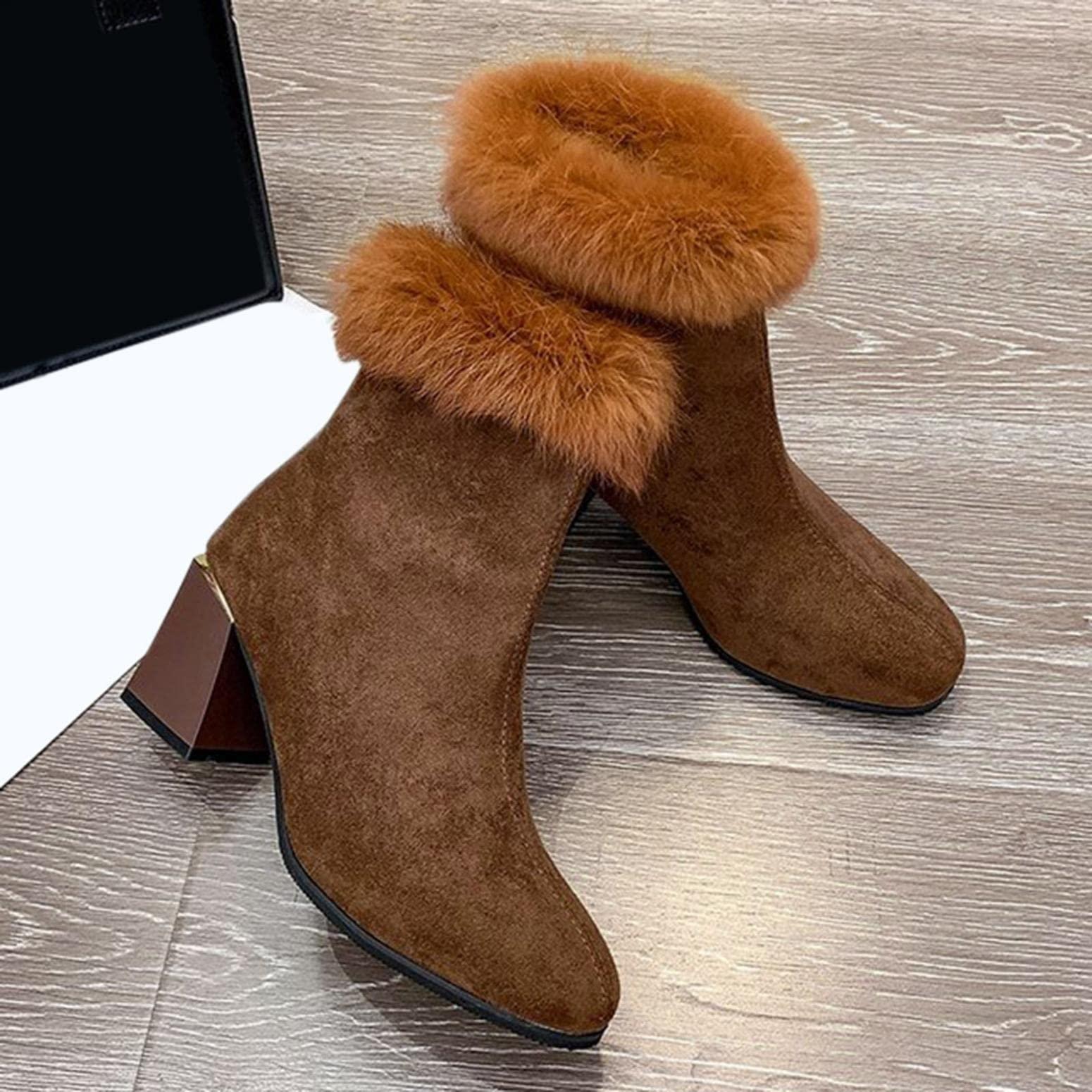 Bcshiye Bcshiye Womens Chunky Heels Ankle Booties Ankle Boots Chunky High Heels Zipper Short Boots Mid Heel Chelsea Boots