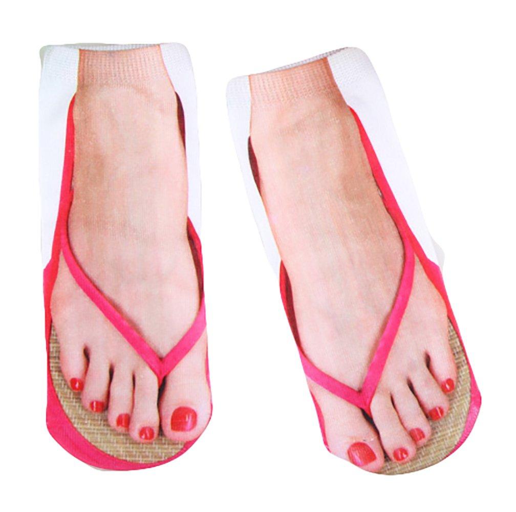 Ryshman Ryshman 3D Manicure Print Socks Funny Flip Flop Socks Sandal Socks Low Cut Ankle Silly Socks- A Gag Gift (Red, 20cm, 1 pack)