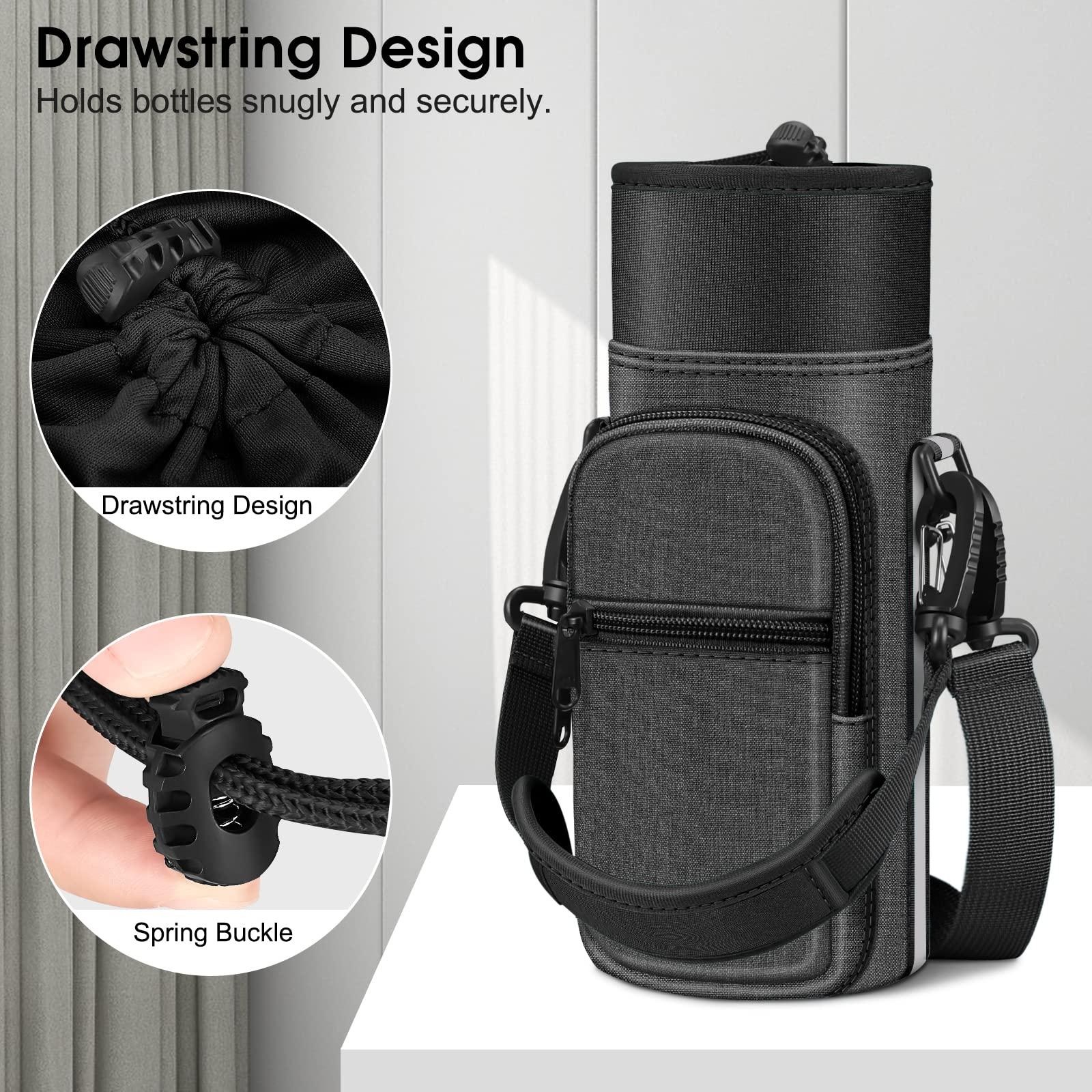 CaseBot CaseBot Water Bottle Carrier Bag Sling Case, Sports Water Bottle Pouch Holder Sleeve with Adjustable Shoulder Hand Strap and 2 Pockets for Men Women Hiking Camping Travelling, Black