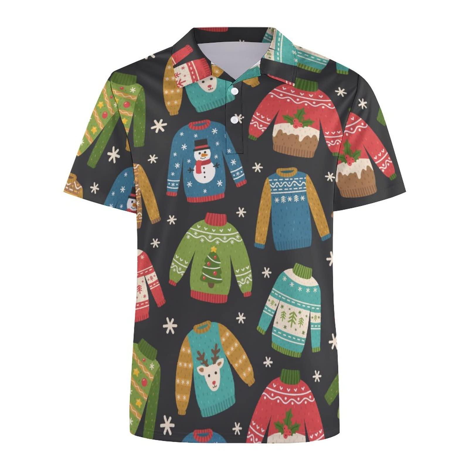 BAIKUTOUAN BAIKUTOUAN Ugly Christmas Pattern Men's Golf Polo-Shirt Short Sleeve Jersey Tees Casual Tennis Tops 2XL
