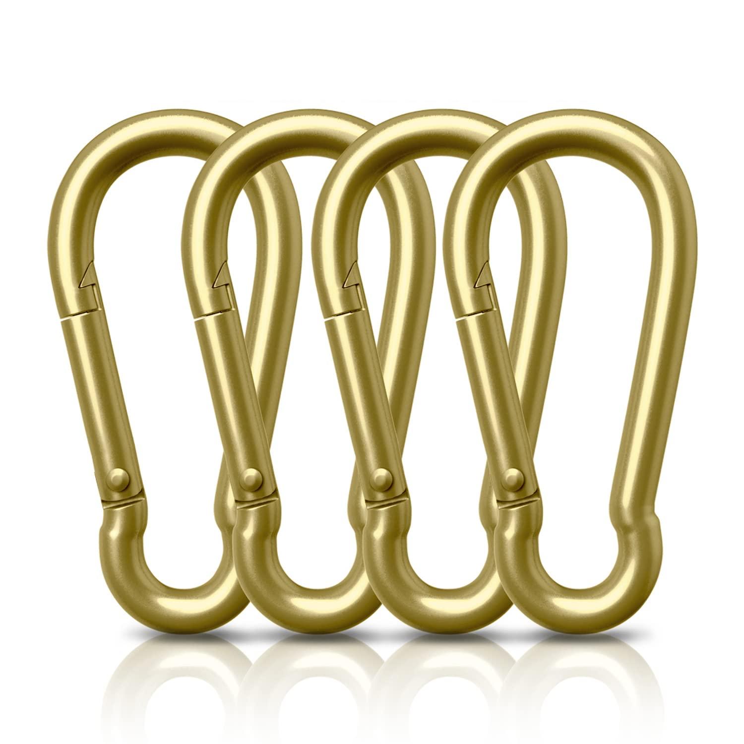 AUTMATCH AUTMATCH Carabiner Clips, 3\" Carbon Steel Spring Snap Hook Caribeener Clips Buckle Pack Grade Heavy Duty Carabiners Quick Link for Camping, Fishing, Hiking, Traveling, Gold, 4 Pack
