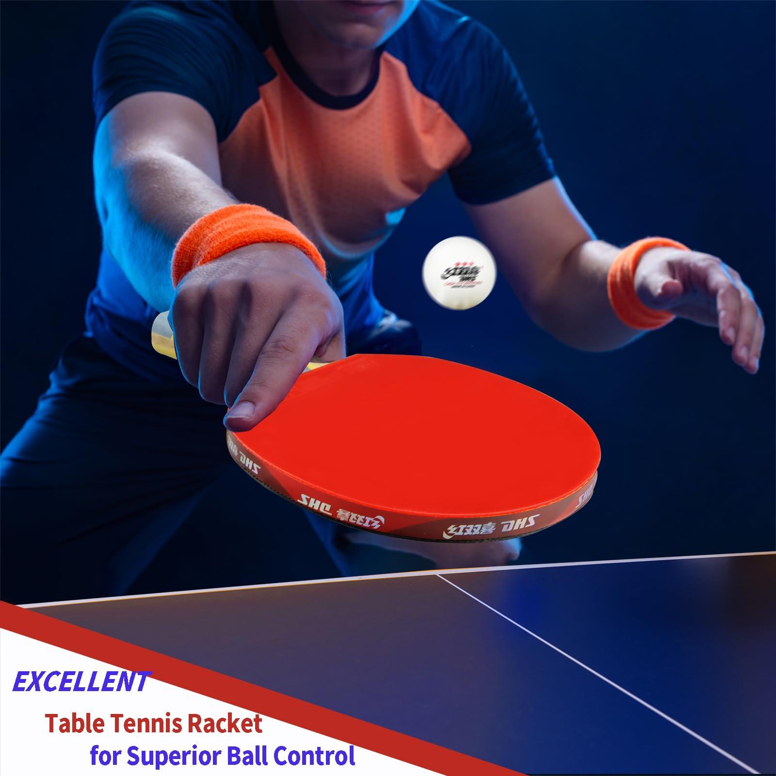 AMIRDE Double Happiness DHS Ping Pong Paddles Professional Table Tennis Racket with Carrying Case - ITTF Approved Rubber for Tournament Play (6002-Shakehand-Red)