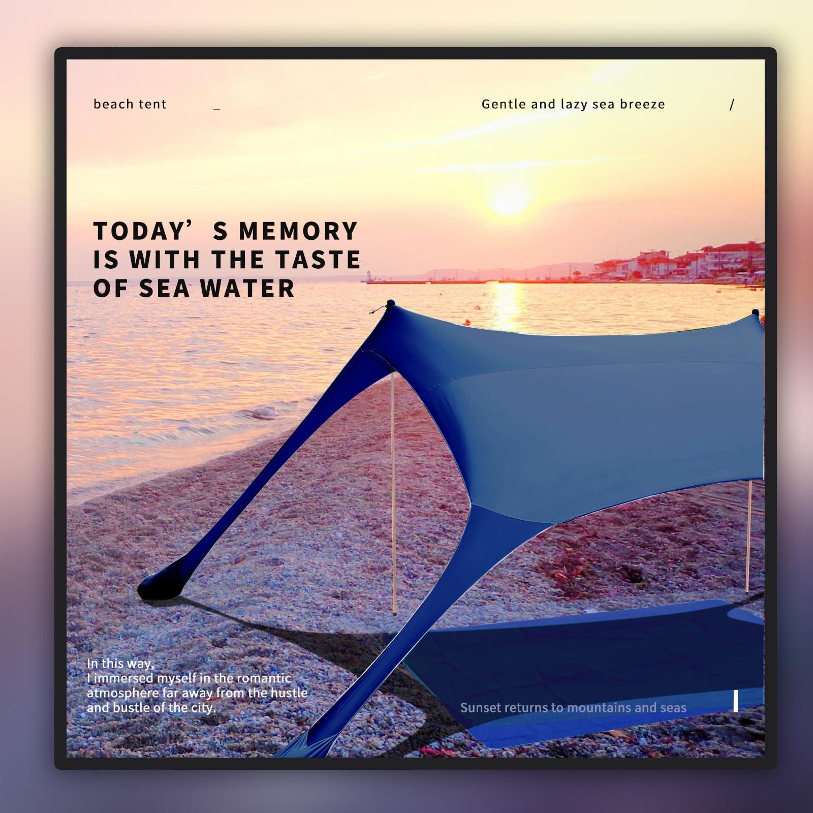 CUUPO 77 FT Beach Tent Sun Shelter UPF50+ UV Protection, Outdoor Canopy Tent Sun Shade with 2 Poles for Camping, Beach, Fishing, Backyard and Picnics Navy