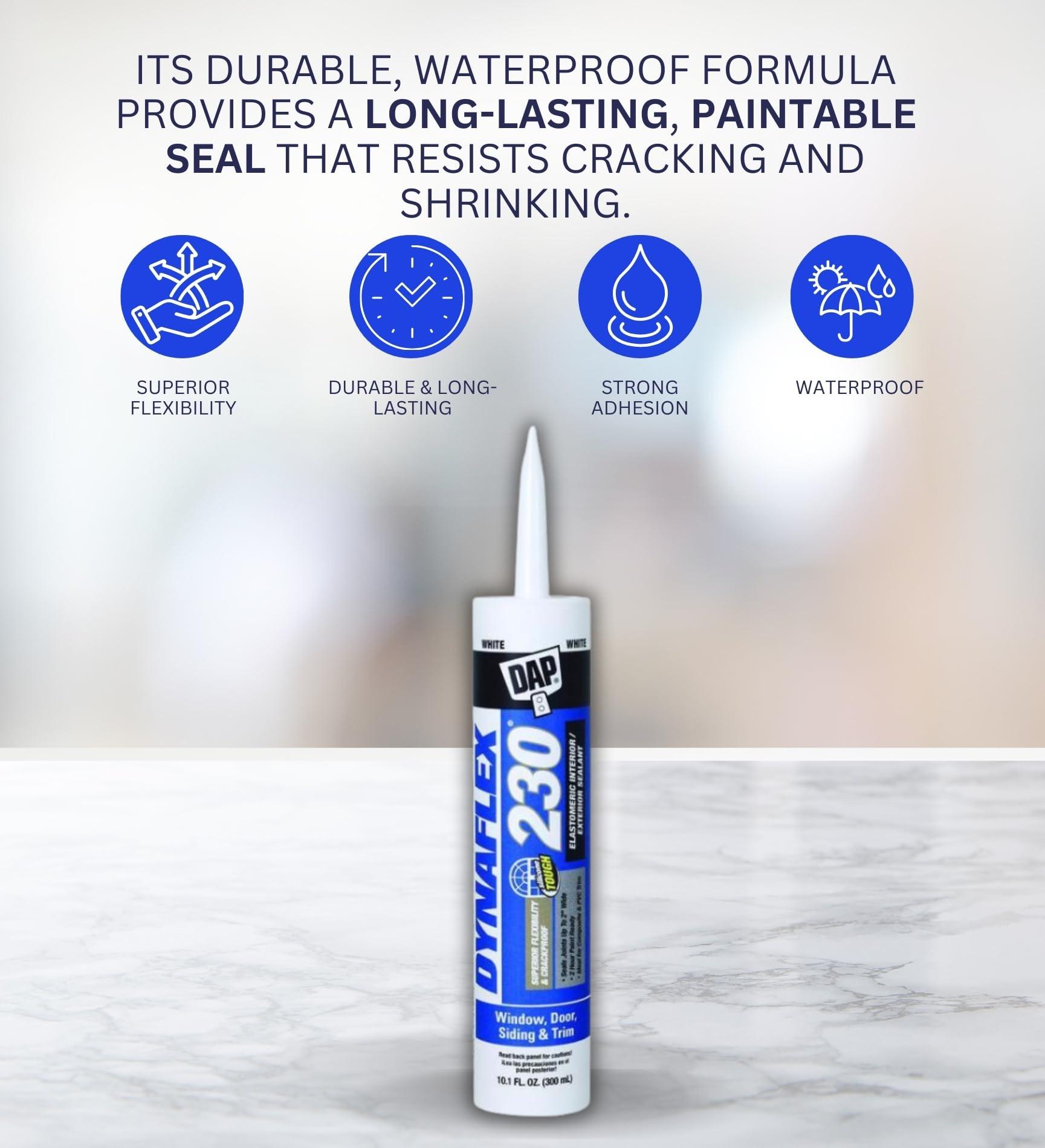 GROVE DAP Dynaflex 230 Sealant 10.1 oz Bundle with Microfiber Cloth - Waterproof - Elastomeric Caulk Sealant for Windows, Doors, and More - Indoor/Outdoor Use - White - (3 Items)