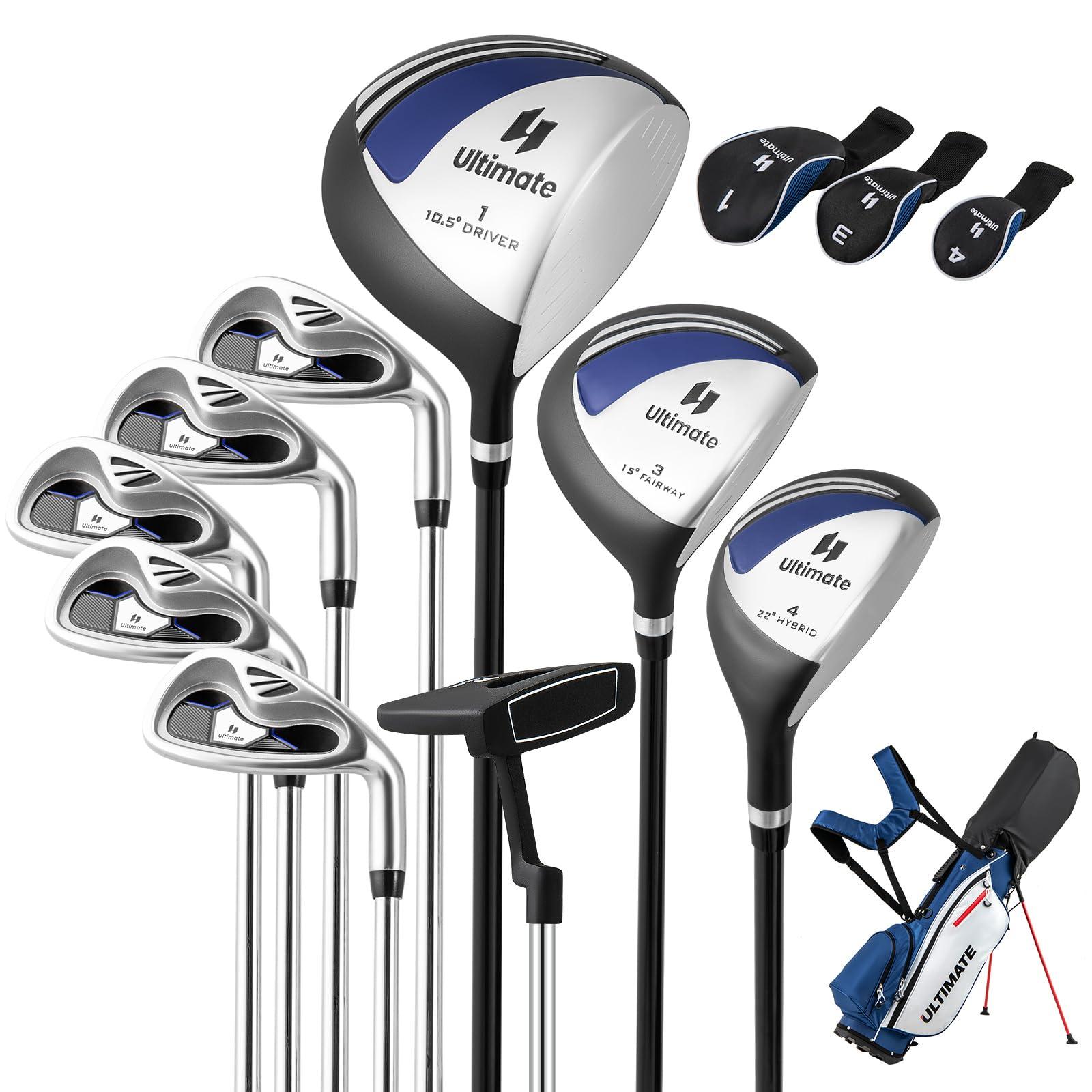 Tangkula Tangkula Complete Golf Clubs Package Set 10 Pieces for Men & Women Right Hand, Includes 460cc Alloy Driver, 3# Fairway Wood, 4# Hybrid, 6#, 7#, 8#, 9# & P# Irons, Putter, Stand Bag (Blue)