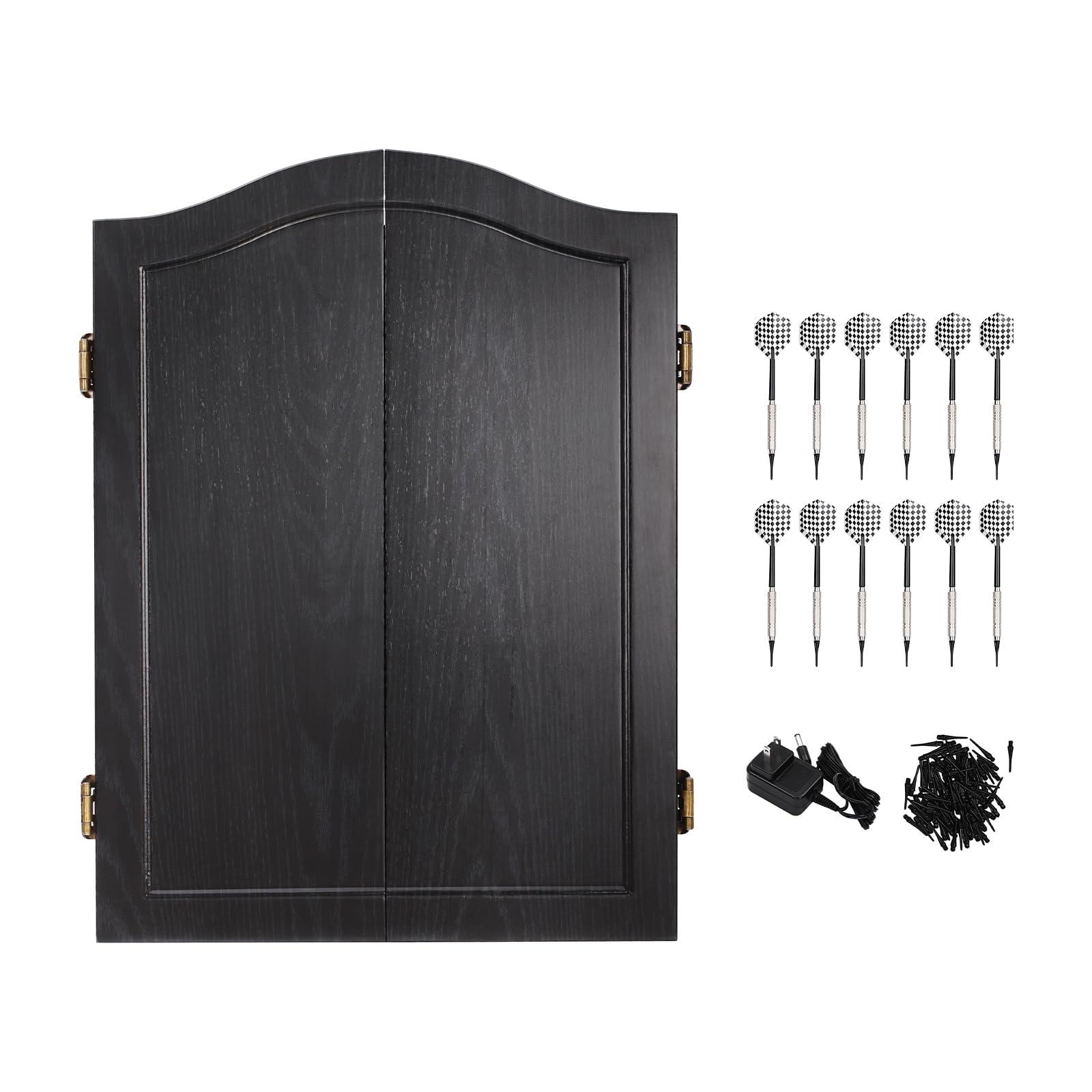 mignonnememe Electronic Dart Board Built in Cabinet Doors with Integrated Scoreboard, Dart Storage for 12 Darts Dartboard Cabinet Decorative Dartboard Cabinet Set Black