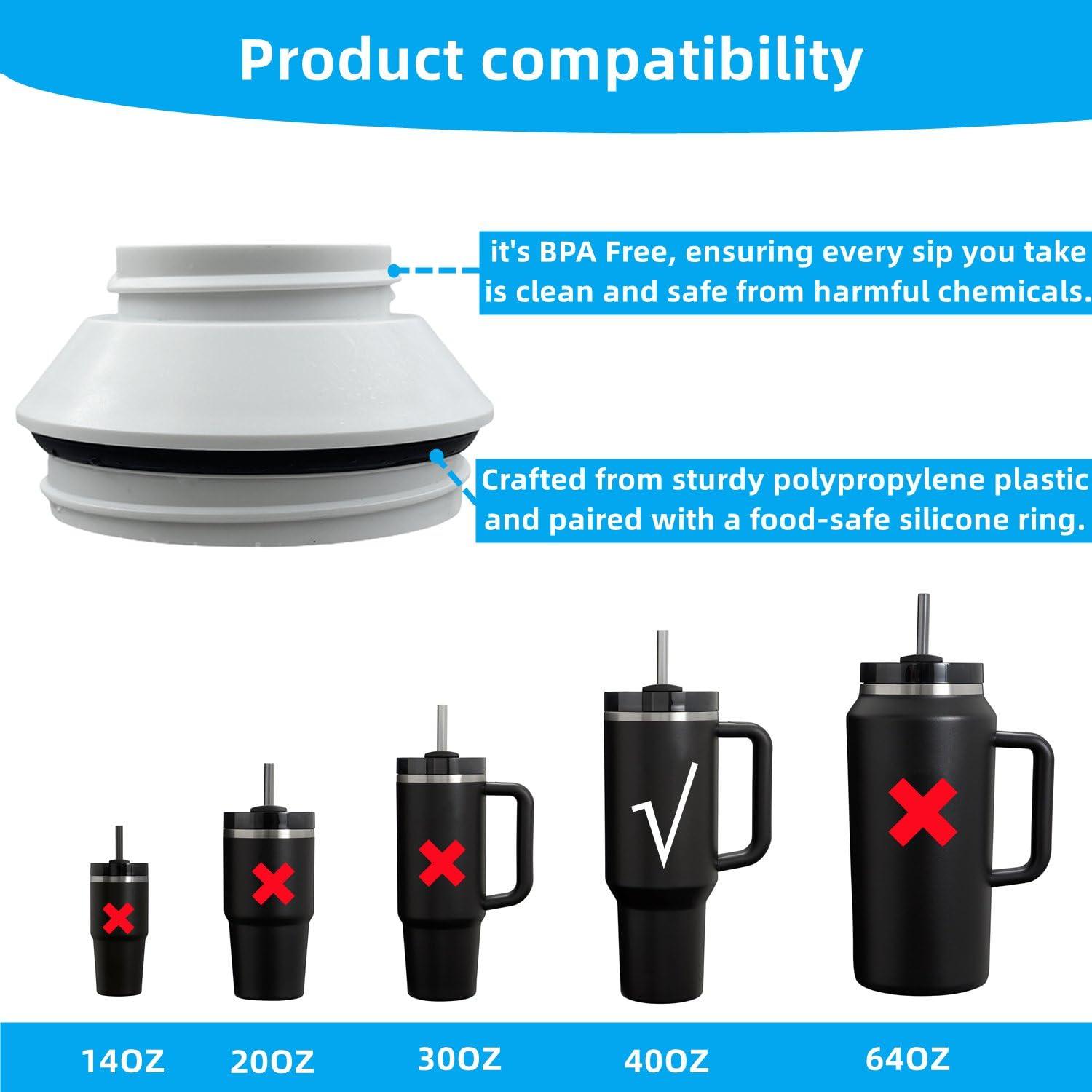 YJNAUPAI 2Pack-Tumbler Adapter for Stanley to Cirkul, Adapter Fits 40 Oz Stanley Quencher H2.0 FlowState Tumblers, BPA Free Plastic, Food Grade Silicone, Leak Proof(White)