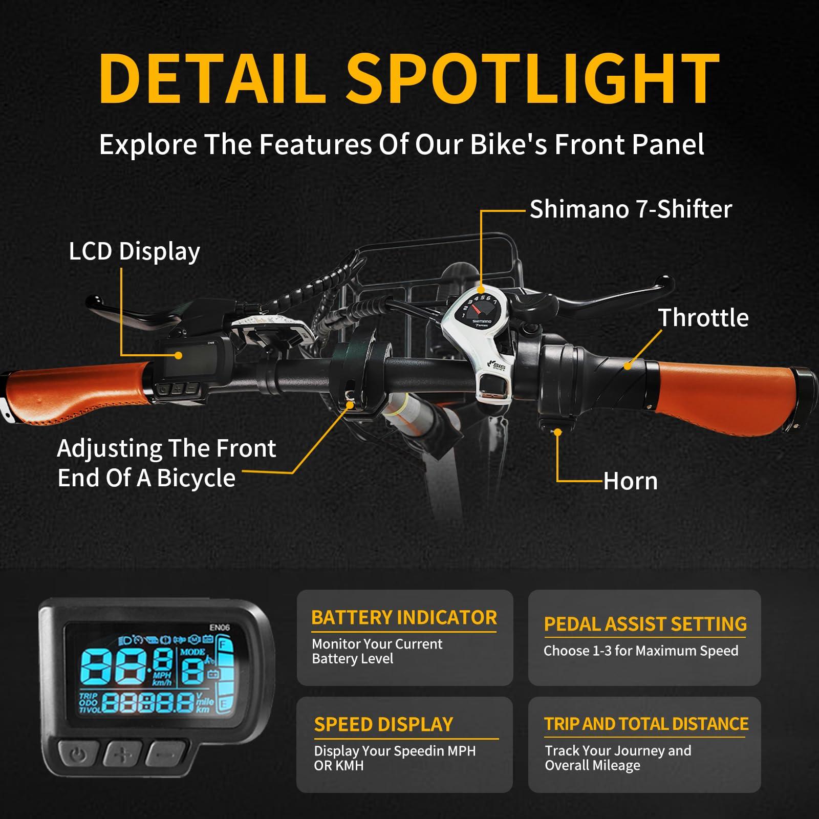 KORNORGE KORNORGE Electric Bike for Adults, 20" Ultra Light Foldable Electric Bike, 20MPH, 7-Speed and Dual Shock Absorber with Rear Seat Cushion, Electric Cruiser Bike with Basket for Female Male