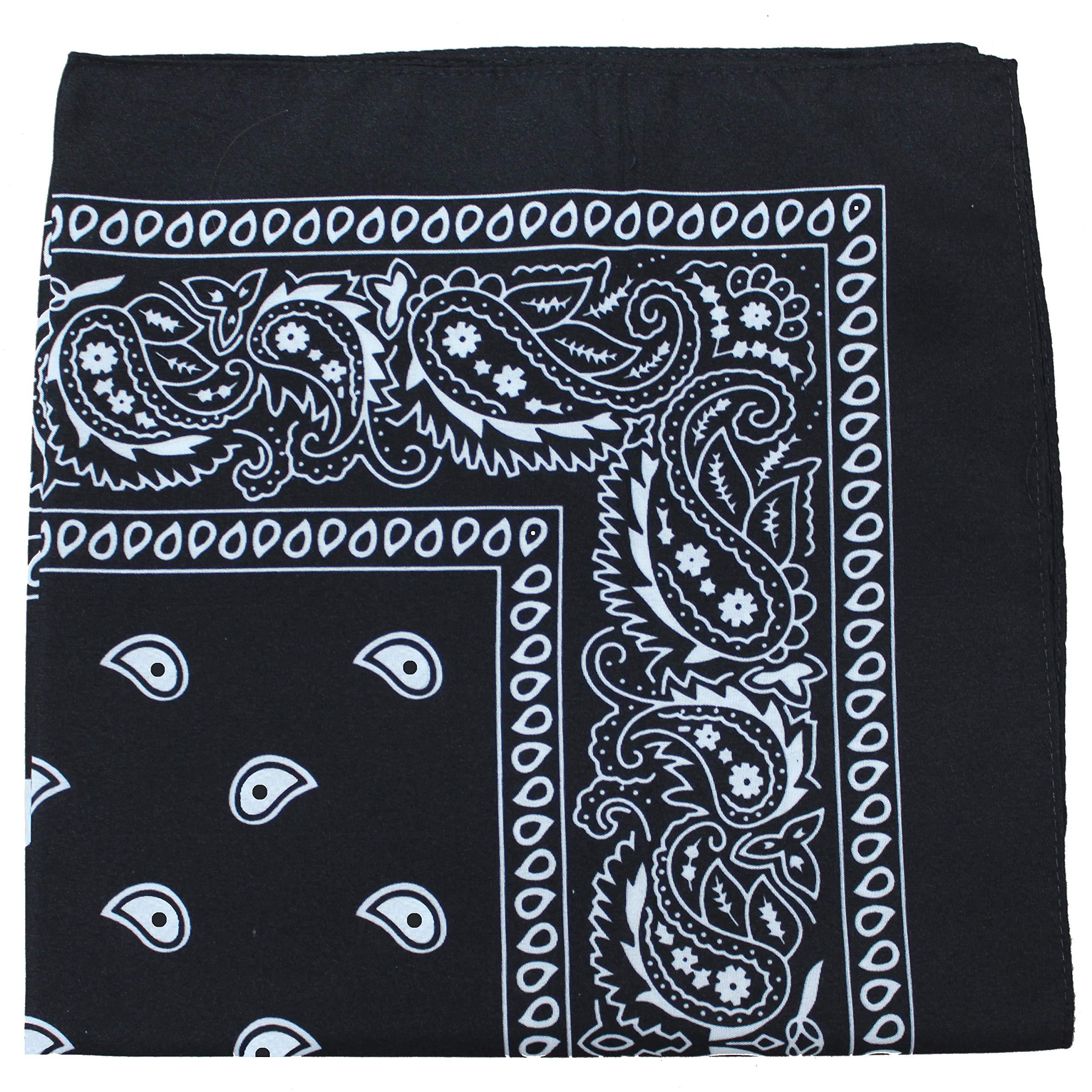Bandanas Paisley Bandanas By The Dozen 100% Cotton 12-Pack 22" x 22" (Black)