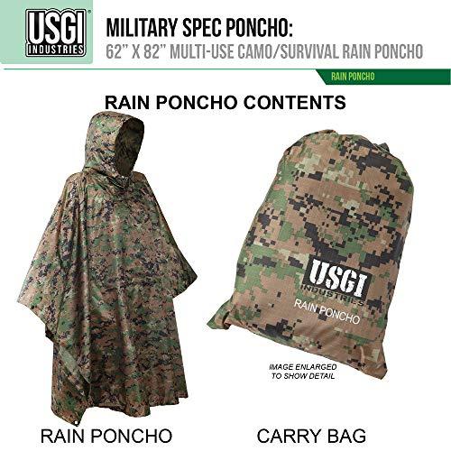 USGI Industries USGI Industries Military Style Poncho | Lightweight Tactical Multi Use Rip Stop Camouflage Rain Poncho | Perfect for Hiking, Hunting, Emergency Tent, Survival (Marpat)