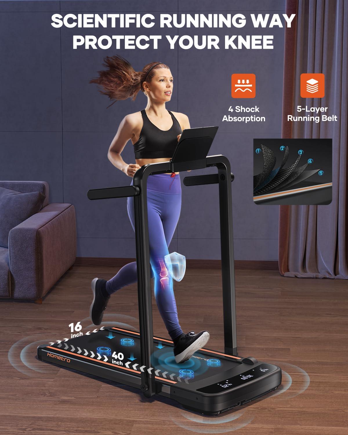 HomeTro HomeTro 3.0HP Foldable Compact Treadmill,2 in 1 Walking Pad & Jogging Machine for Home/Office,Dual LED Touch Screens Folding Under Desk Motorized Treadmills 265lbs, App& Remote Control,Assembly-Free