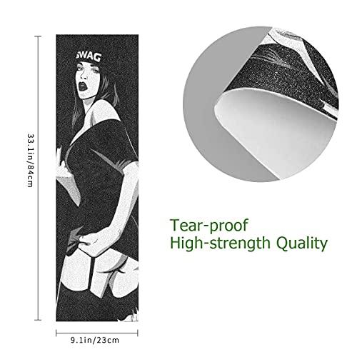 Hupery Hupery Sexy Rap Music Girl Skateboard Grip Tape Longboard Griptape Waterproof Grip Tape Sheet Sticker Deck Sandpaper Griptape 33.1x 9.1 inch