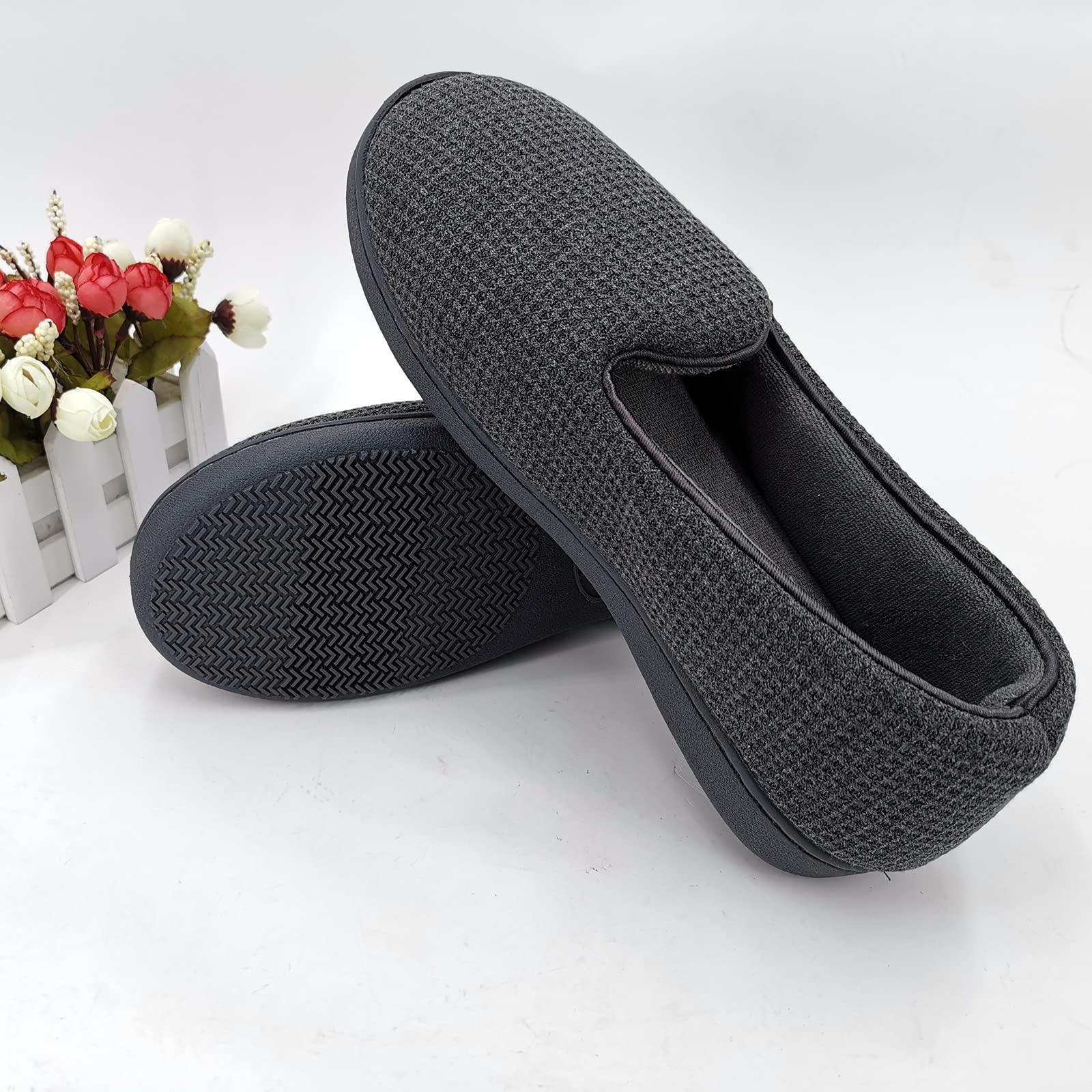ofoot ofoot Womens Comfortable Memory Foam House Slippers Indoor Flat Shoes With Back Cotton Terry Cloth Lining Non Slip Soles (Charcoal Grey, US 9.5-10)