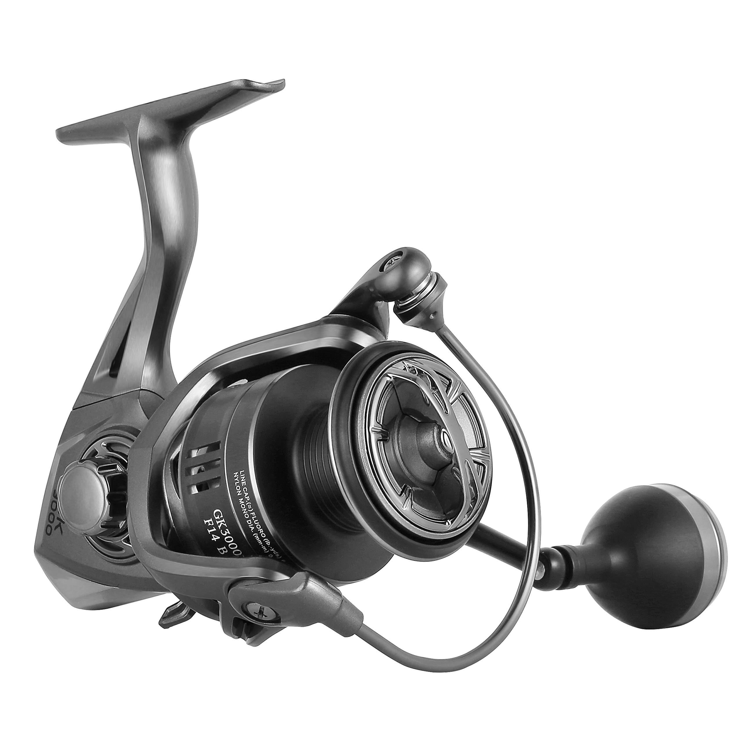 RIKIMARU Rikimaru Spinning Fishing Reels 13+1BB Stainless Steel Alloy Material Ultra Smooth Powerful Light Weight GK Serie (Matte Black, GK-3000)