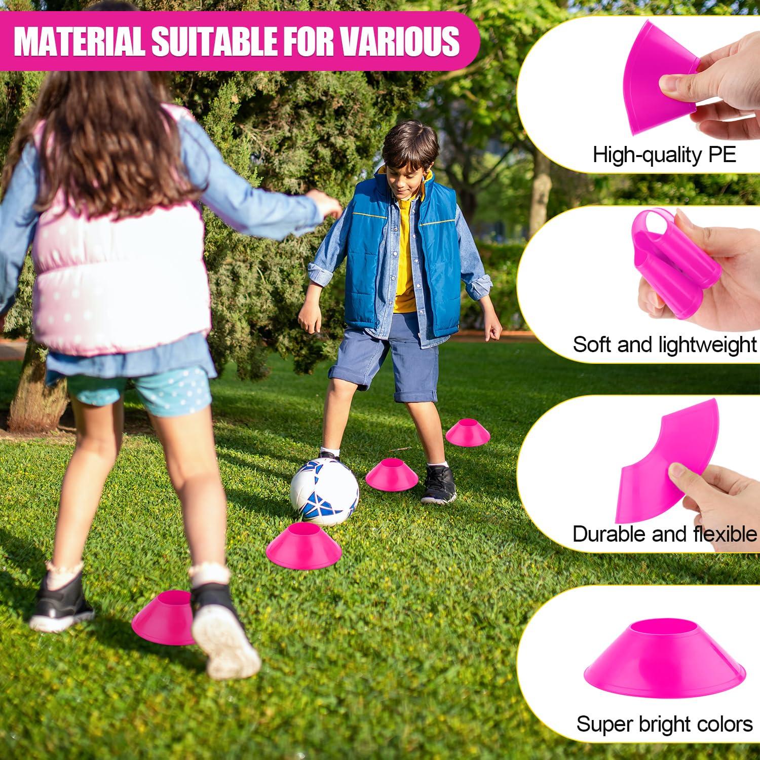 XIHIRCD XIHIRCD 25pcs Soccer Cones for Training with Mesh Bag, Flexible Agility Cones Mini Sports Training Cones Field Markers for Sports Basketball Football Drills Practice Equipment Skating Kids (Rose Red)
