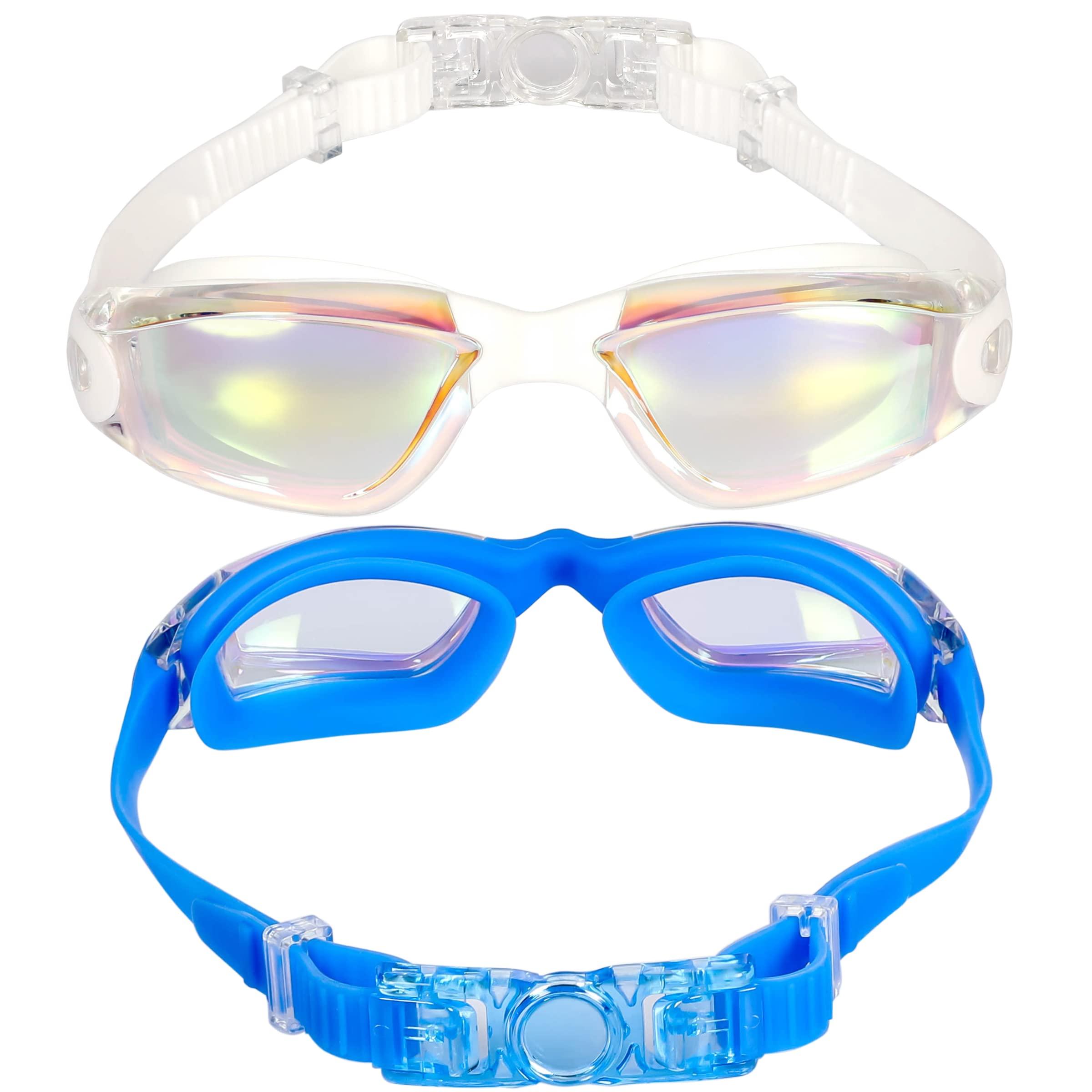EWPJDK EWPJDK Swim Goggles - 2 Pack Swimming Goggles Anti Fog No Leaking For Adult Women Men (Bright Blue & White)