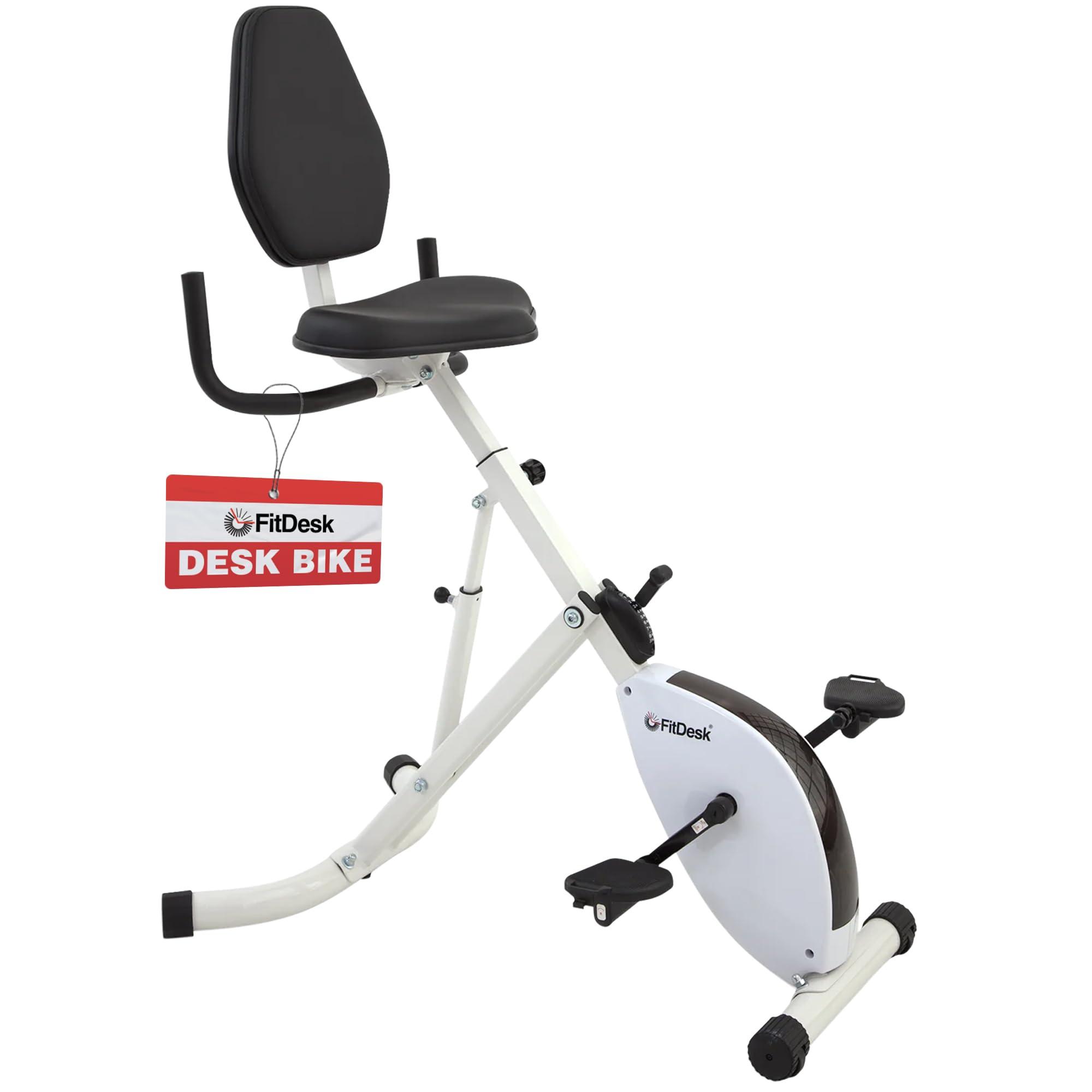 FitDesk FitDesk Standing Desk Bike Height Adjustable Exercise Bike with 8 Resistance Levels, Digital Performance Meter, Foldable, Supports Up to 242 lbs, Indoor Cycling Machine for Home and Office Use, White